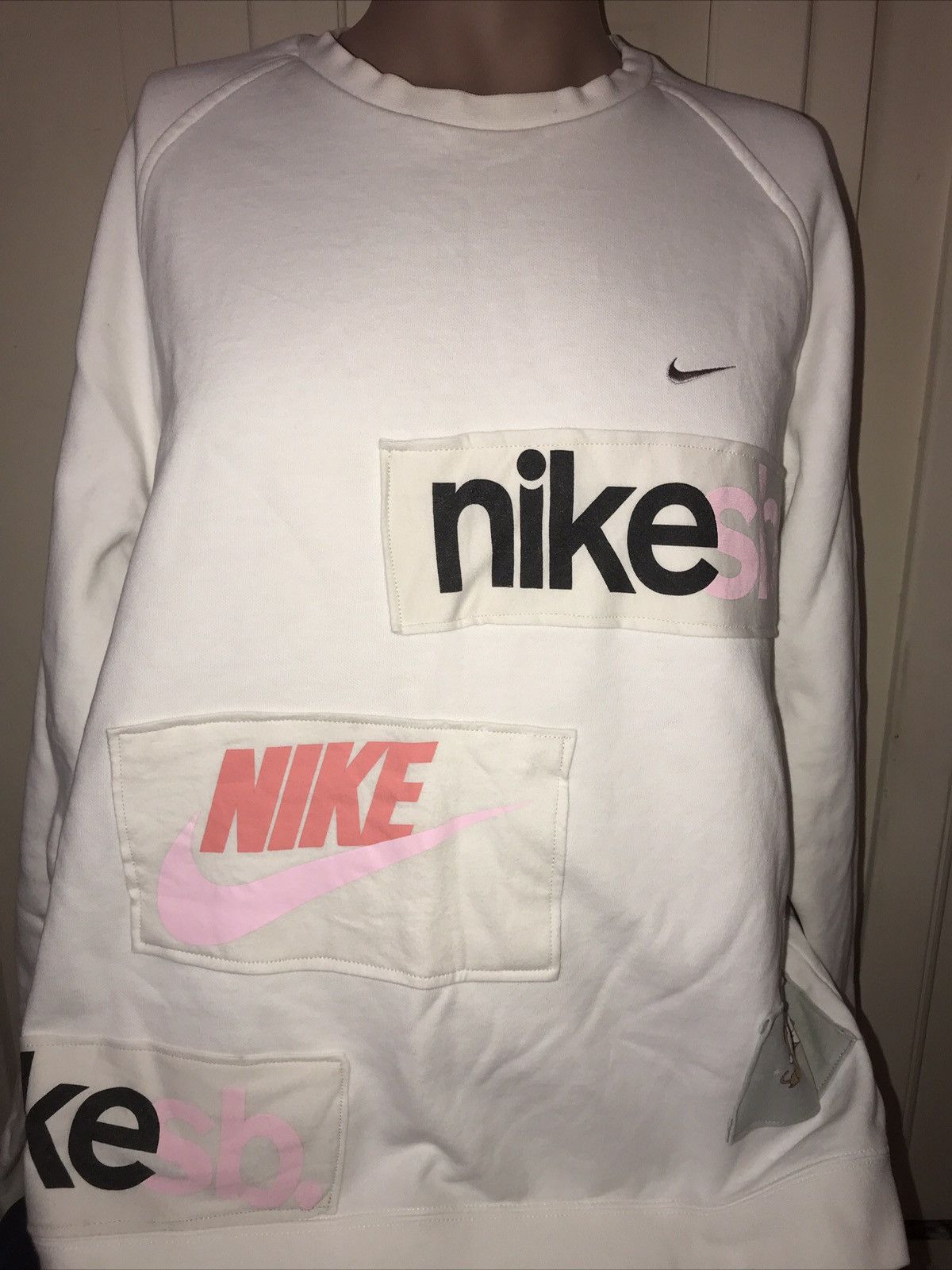 Nike Nike Custom/Reworked White Patchwork/Logo Sweater | Grailed