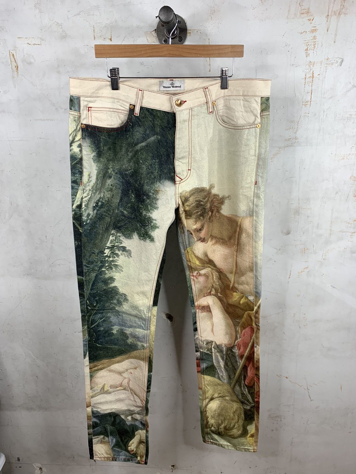 image of Vivienne Westwood Renaissance Painting Jeans in White, Men's (Size 36)