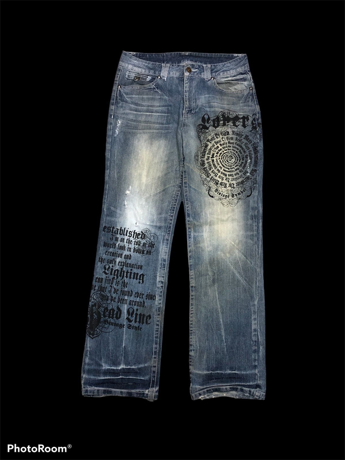 Other SCRIPT DISTRESSED DENIM BY ORIGINAL JEANS Size US 33 - 1 Thumbnail