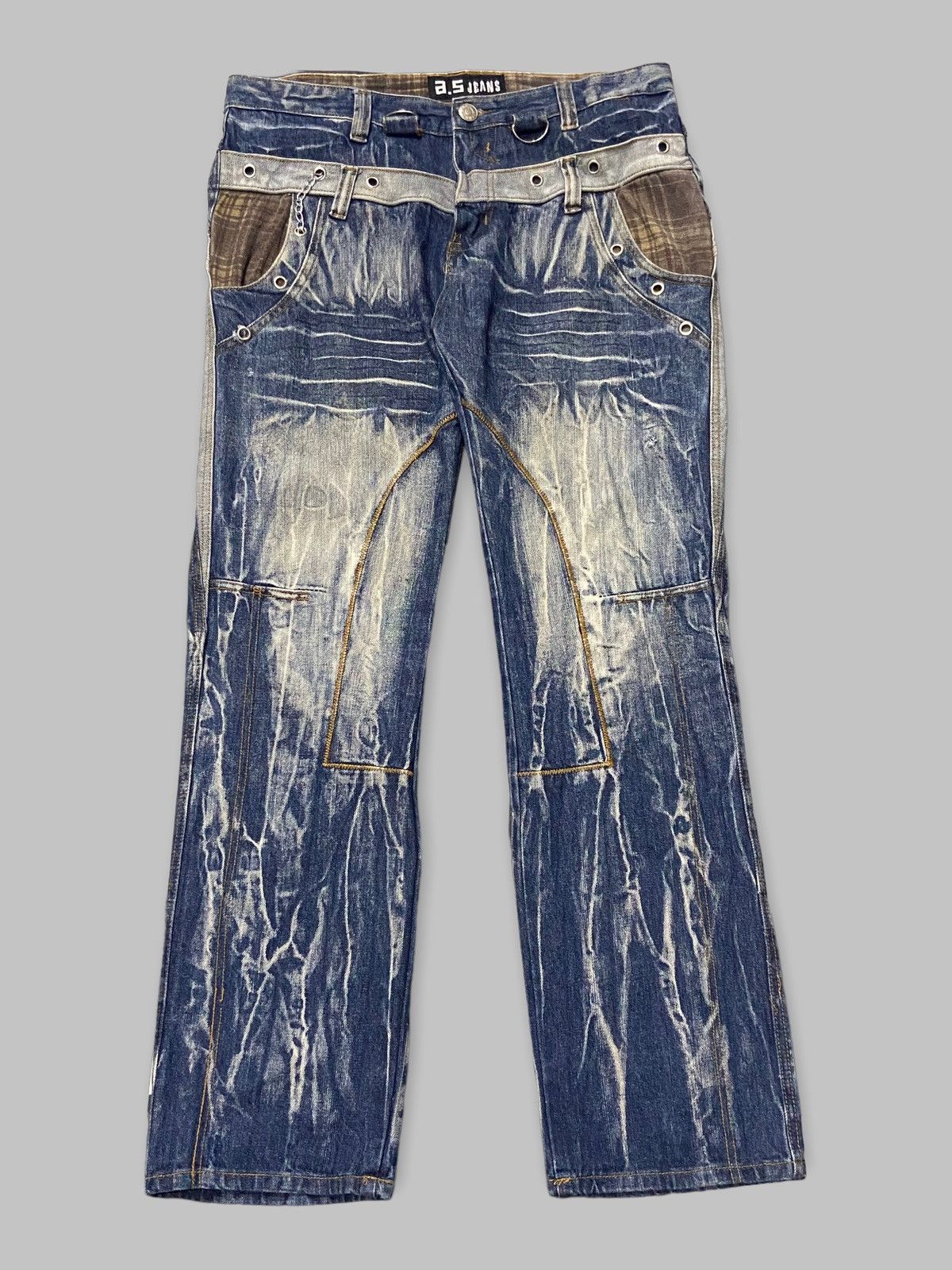 image of Vintage A.s Jeans Japan Reconstructed Double Waist Denim in Blue, Men's (Size 34)