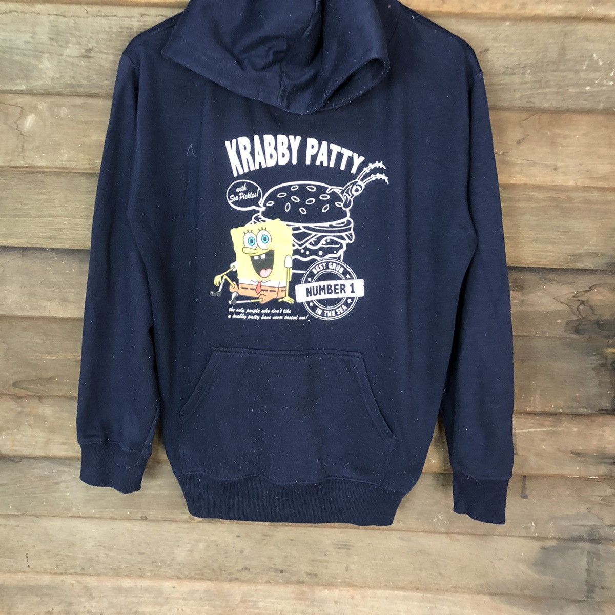 Cartoon Network Spongebob krabby patty cartoon Dark Blue Hoodie #4744 Size US L / EU 52-54 / 3 - 3 Thumbnail