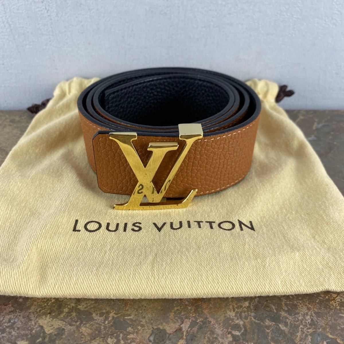 LOUIS VUITTON LV Initials M9807 belt Damier canvas Ebene Brown mens Size  95/38