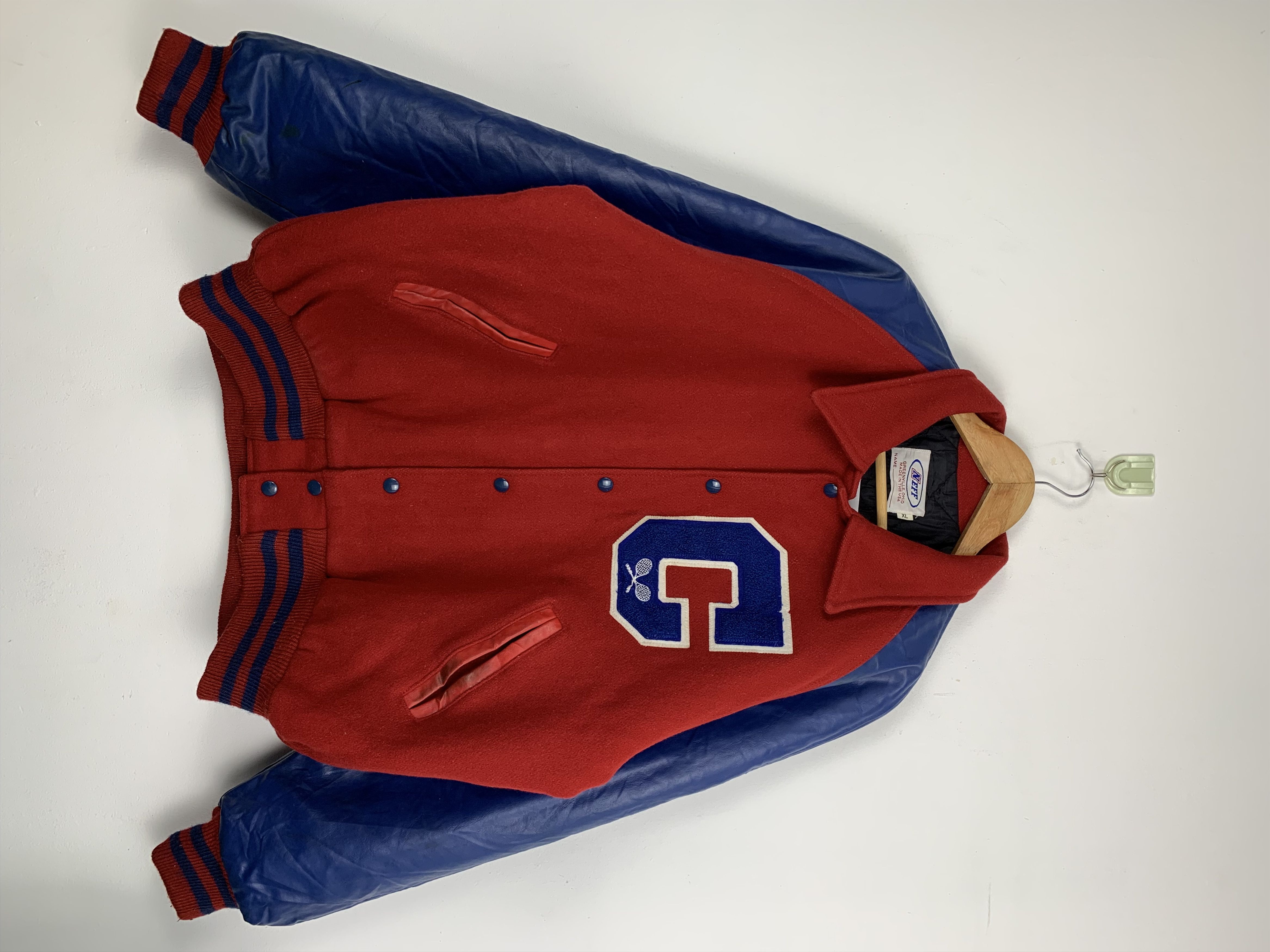 image of Vintage 80 Neff Sleeve Leather Varsity Jacket in Red, Men's (Size XL)