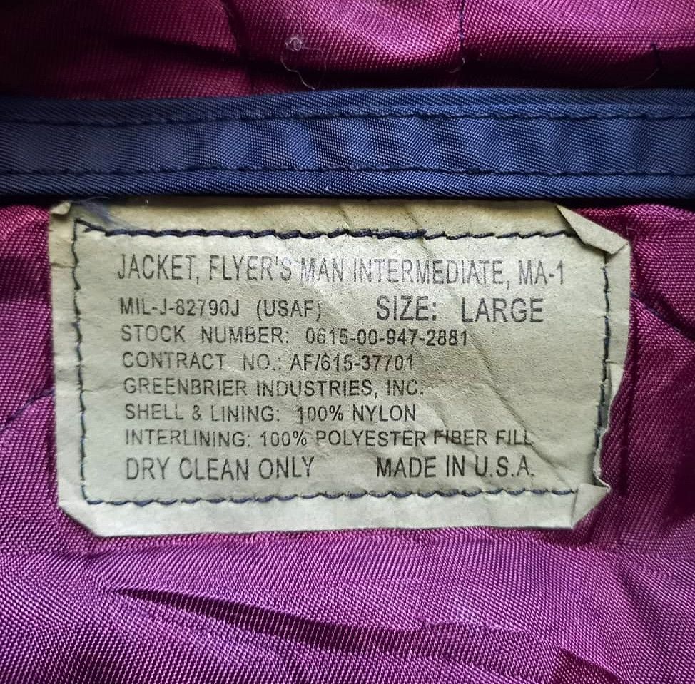 Other GREENBRIER INDUSTRIES Flyer's Man MA-1 USAF Bomber Jackets Size US L / EU 52-54 / 3 - 7 Thumbnail