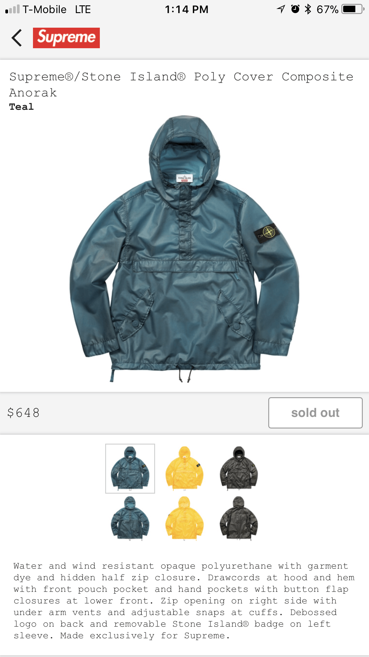 Supreme stone island poly cover composite anorak new arrivals