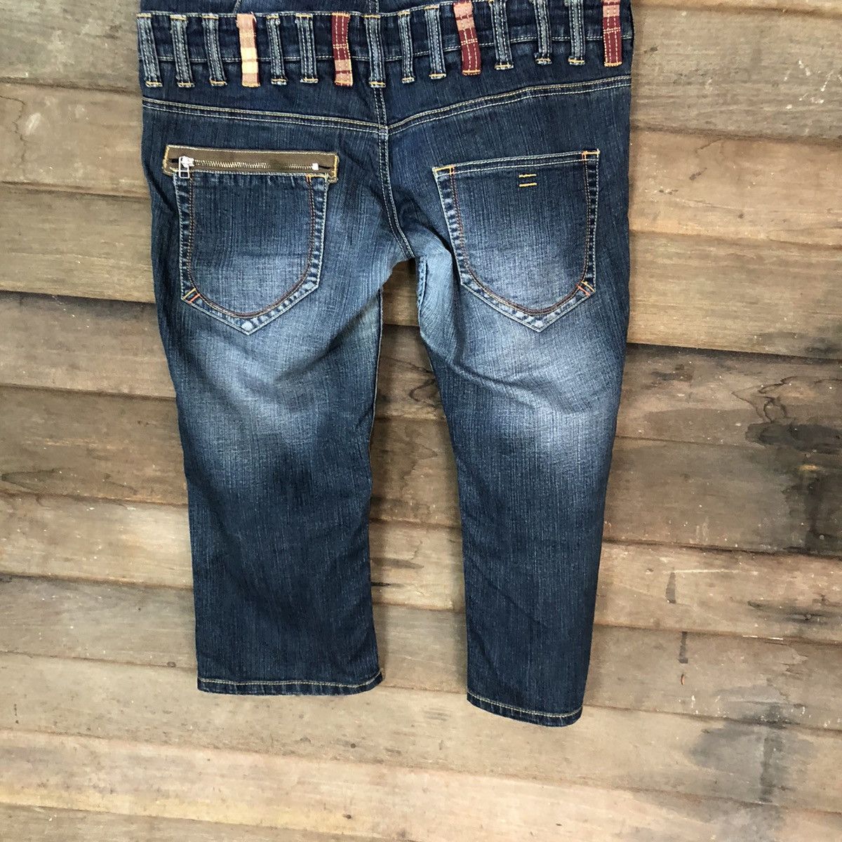 Japanese Brand Blue double waist Cropped denim jeans Pants #4616 Size US 33 - 13 Thumbnail