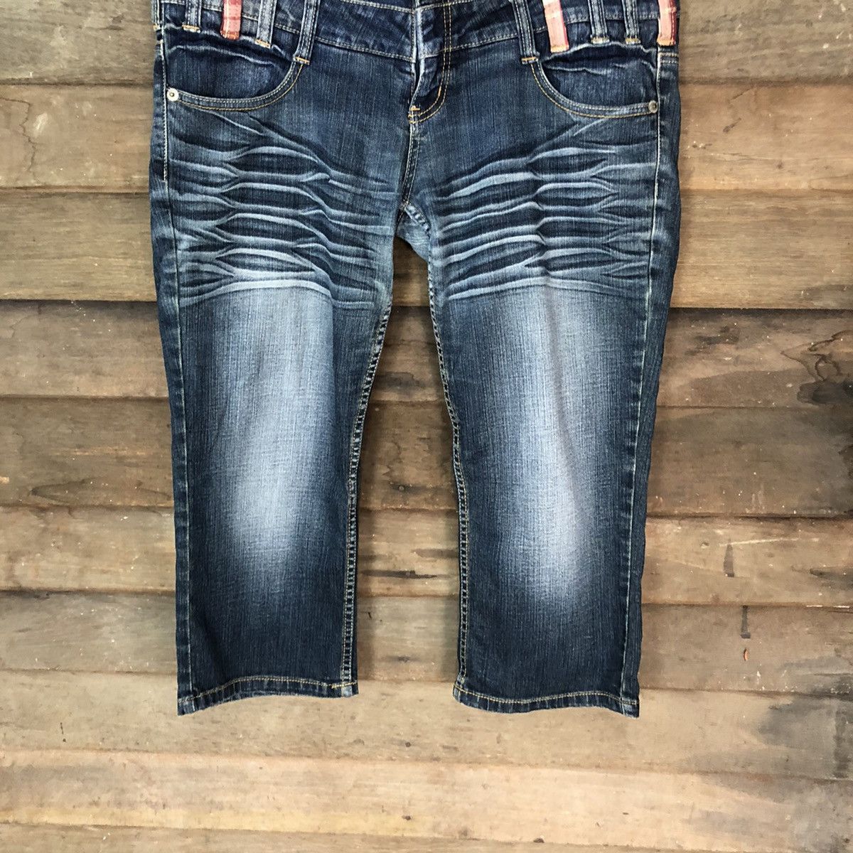 Japanese Brand Blue double waist Cropped denim jeans Pants #4616 Size US 33 - 3 Thumbnail