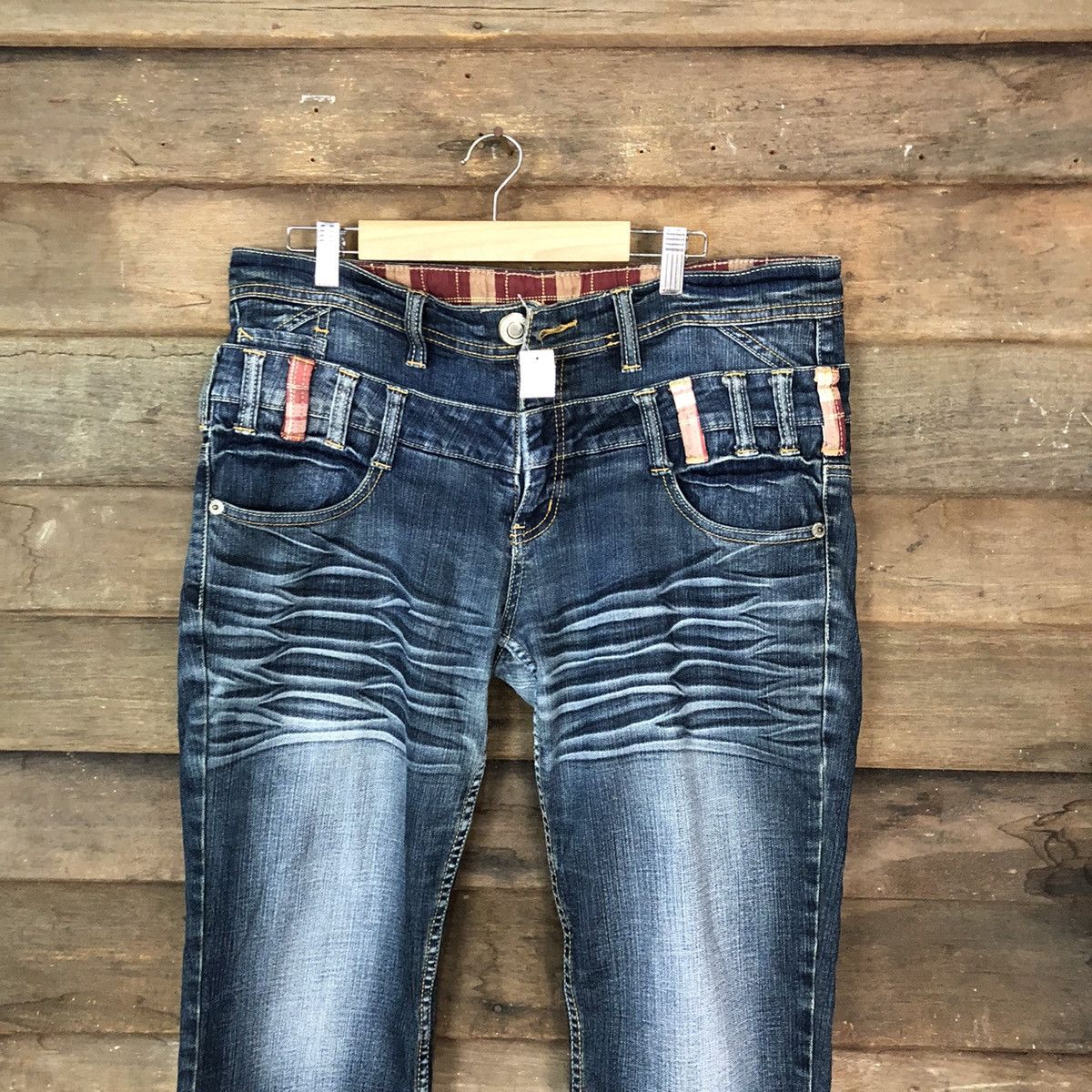 Japanese Brand Blue double waist Cropped denim jeans Pants #4616 Size US 33 - 2 Thumbnail