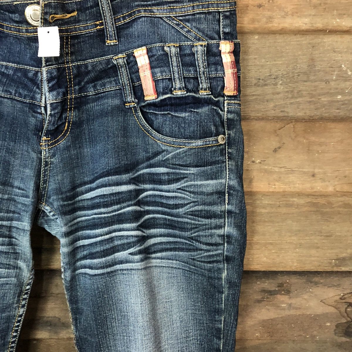 Japanese Brand Blue double waist Cropped denim jeans Pants #4616 Size US 33 - 9 Thumbnail