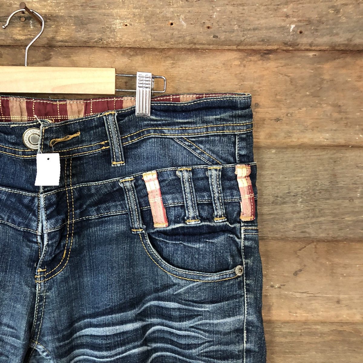Japanese Brand Blue double waist Cropped denim jeans Pants #4616 Size US 33 - 5 Thumbnail