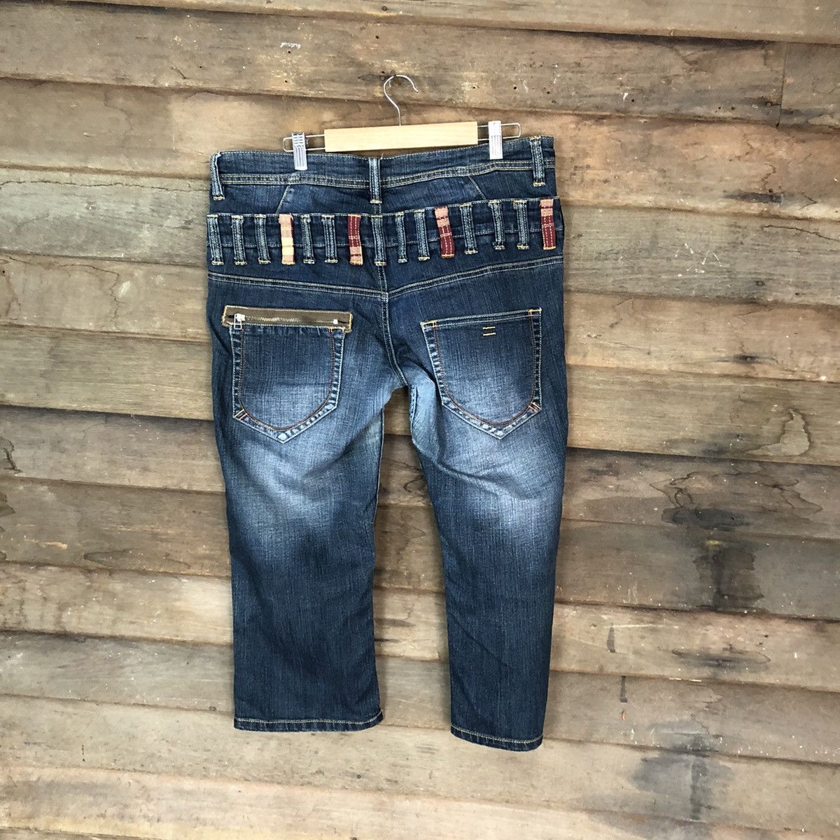 Japanese Brand Blue double waist Cropped denim jeans Pants #4616 Size US 33 - 11 Thumbnail