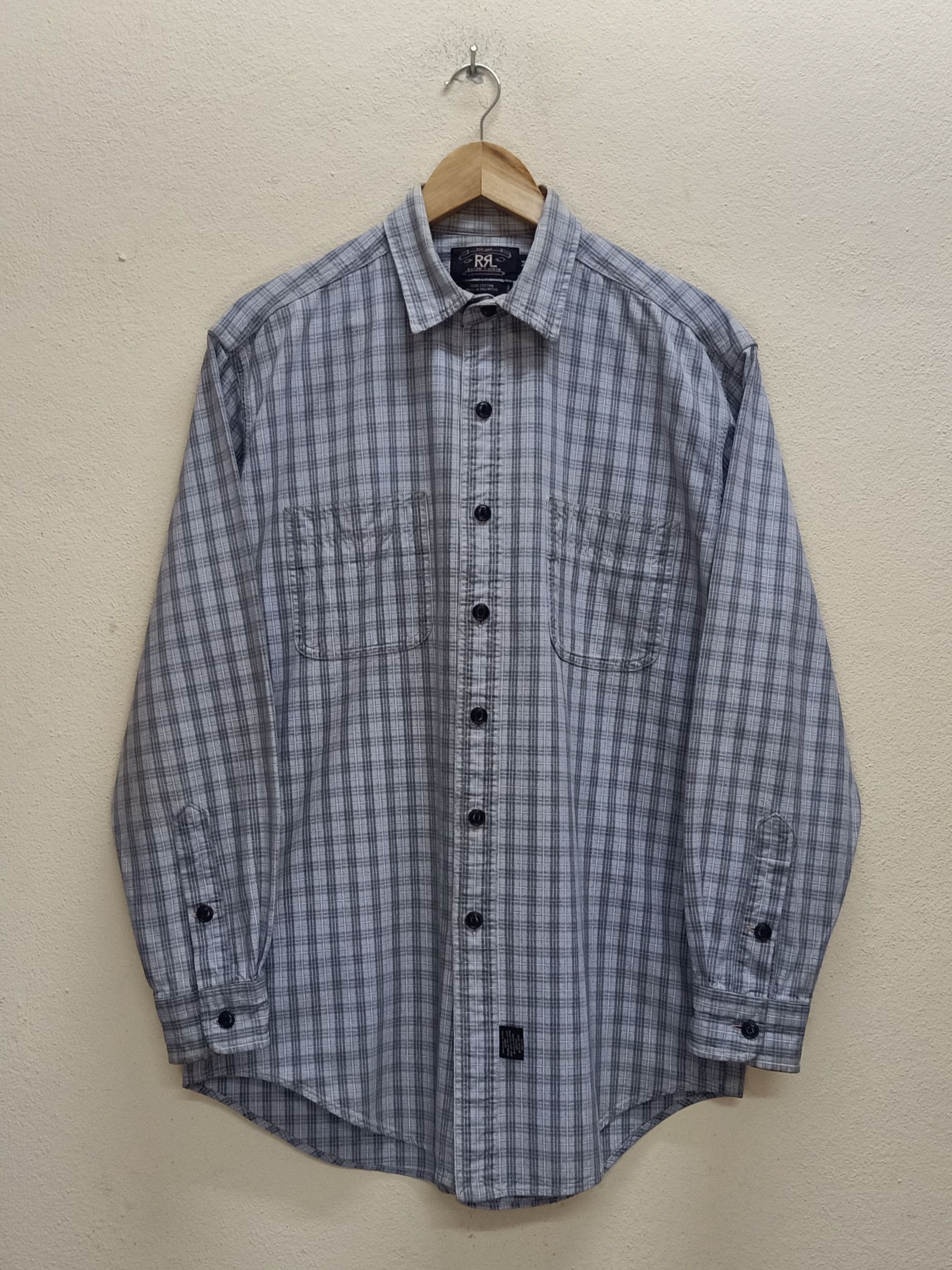 image of Rrl Ralph Laurent Double Rl Vintage Gray Checkered Flannel, Men's (Size Medium)