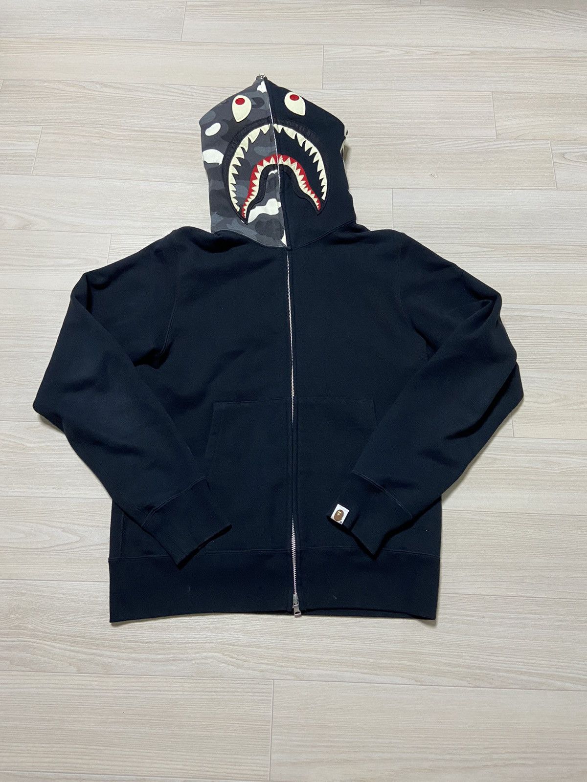 Bape M Bape Glow In The Dark Black Shark Full Zip Up Hoodie 