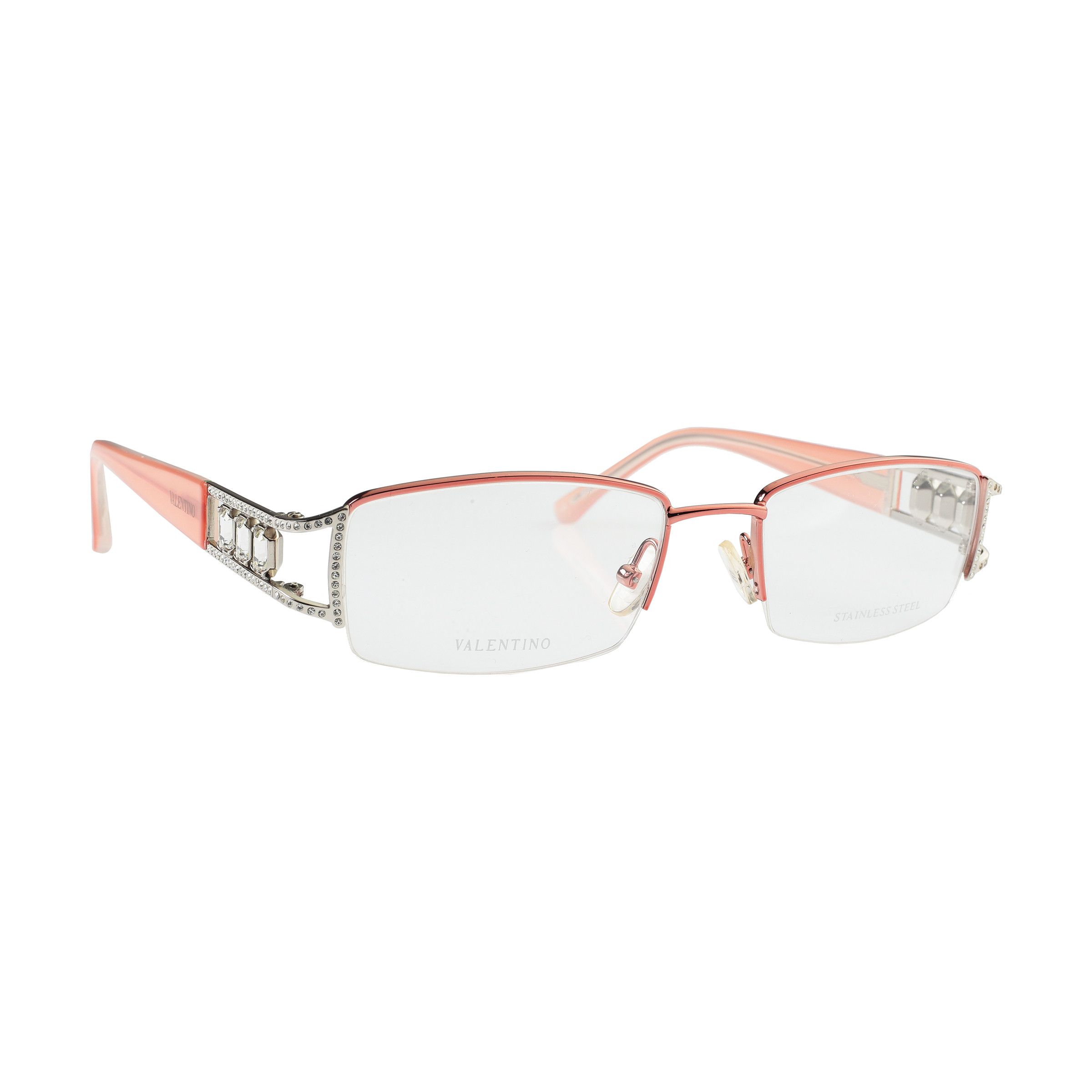 Valentino Valentino '90s Baby Pink Crystal Half Rim Glasses Size ONE SIZE - 1 Thumbnail