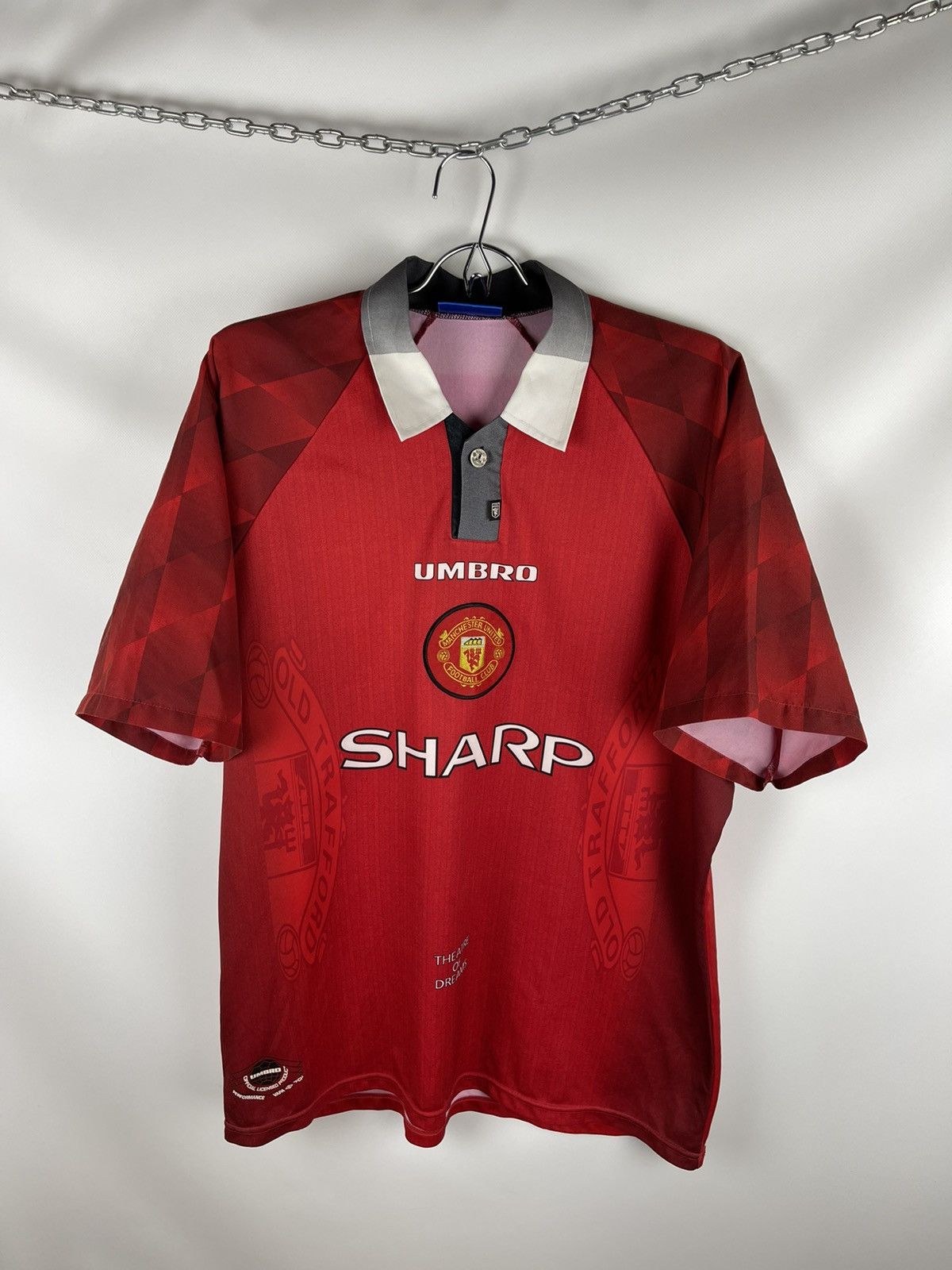 image of Manchester United 1997 98 Home 7 David Beckham Jersey in Red, Men's (Size XL)