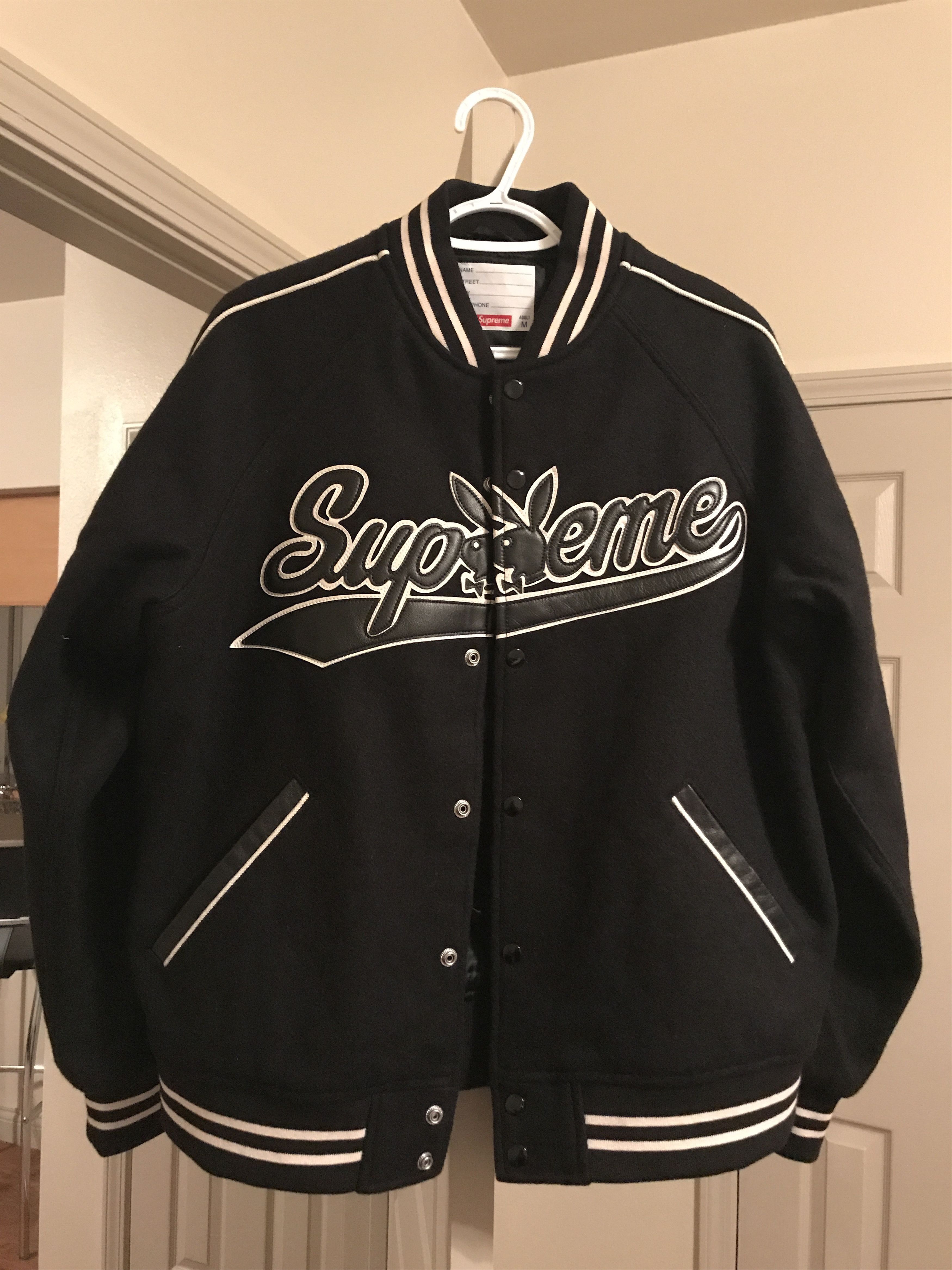 Supreme supreme x playboy varsity jacket | Grailed