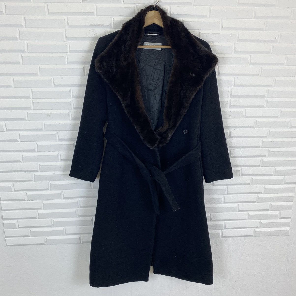 Designer × Max Mara MAX MARA MINK FUR COLLAR WOOL LONG JACKET Size US M / EU 48-50 / 2 - 3 Thumbnail