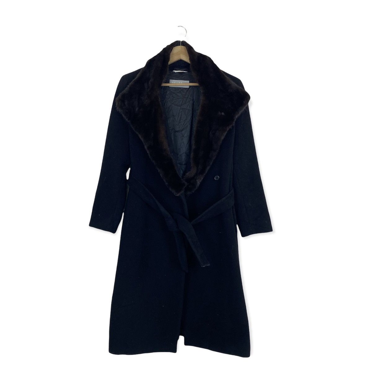 image of Max Mara Mink Fur Collar Wool Long Jacket in Black, Men's (Size Medium)