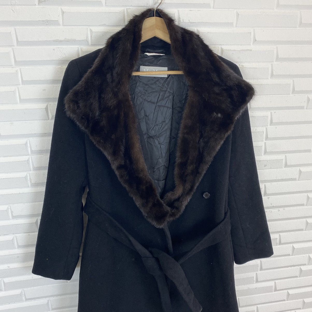 Designer × Max Mara MAX MARA MINK FUR COLLAR WOOL LONG JACKET Size US M / EU 48-50 / 2 - 7 Thumbnail