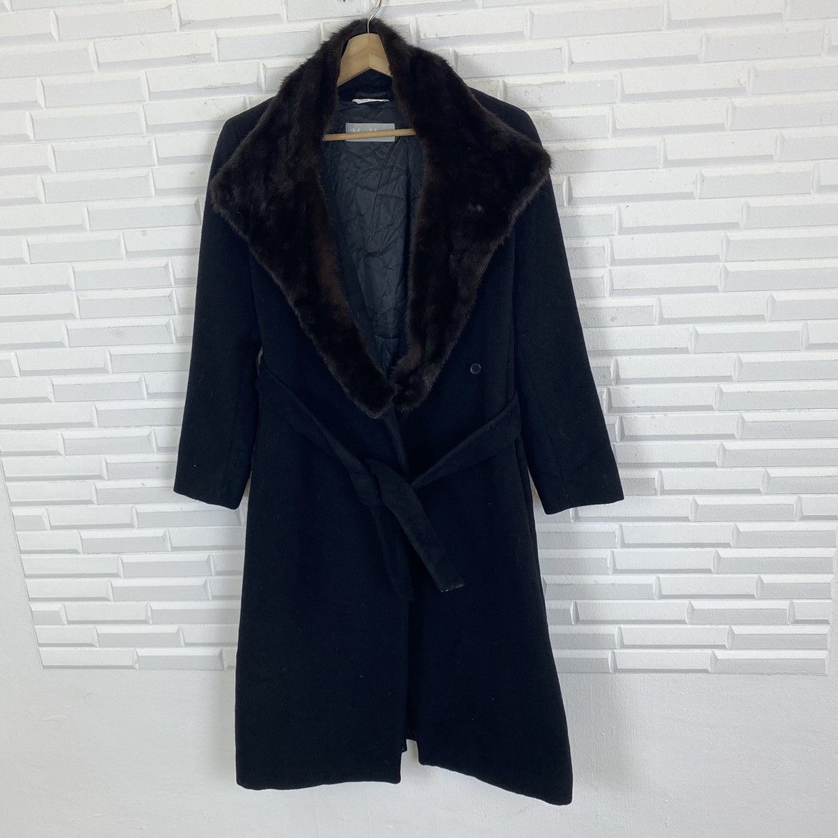 Designer × Max Mara MAX MARA MINK FUR COLLAR WOOL LONG JACKET Size US M / EU 48-50 / 2 - 4 Thumbnail