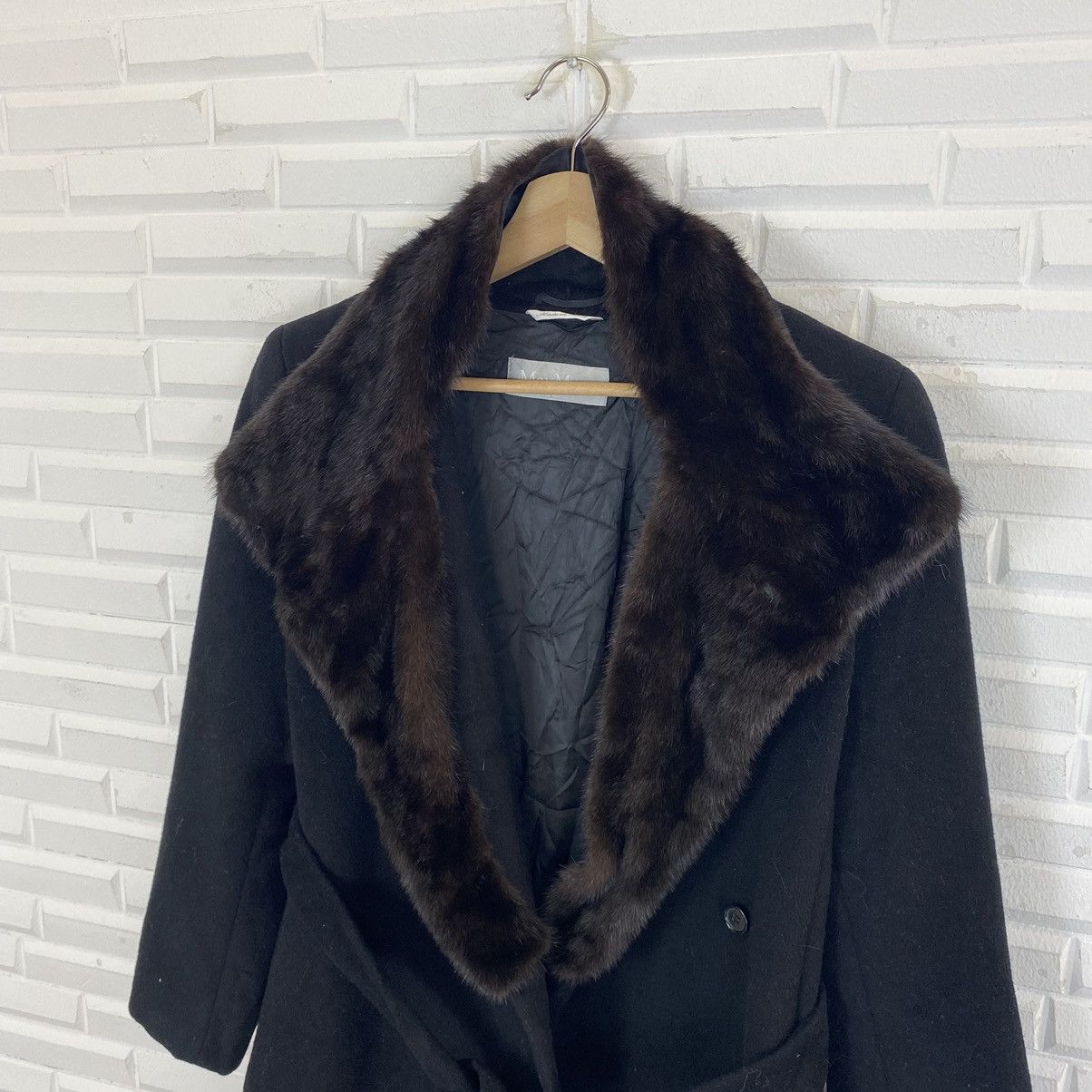 Designer × Max Mara MAX MARA MINK FUR COLLAR WOOL LONG JACKET Size US M / EU 48-50 / 2 - 6 Thumbnail