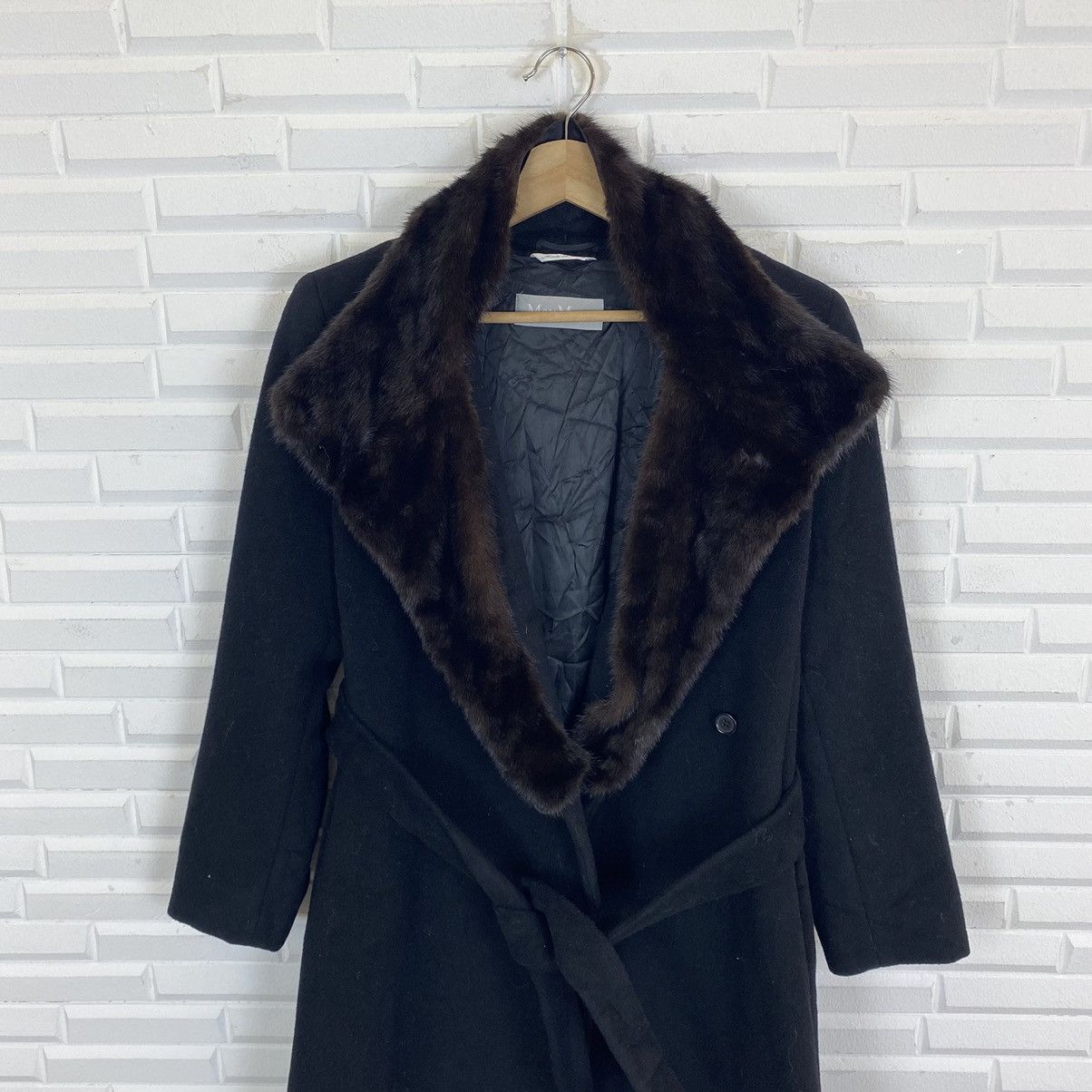 Designer × Max Mara MAX MARA MINK FUR COLLAR WOOL LONG JACKET Size US M / EU 48-50 / 2 - 5 Thumbnail