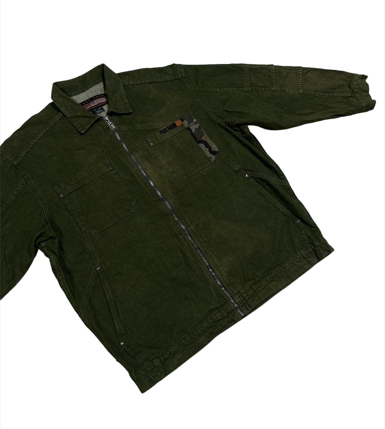 Phat Farm × Vintage PHAT FARM ARMY GREEN DENIM JACKET 90s Y2K RAPPER STYLE Size US XXL / EU 58 / 5 - 2 Thumbnail