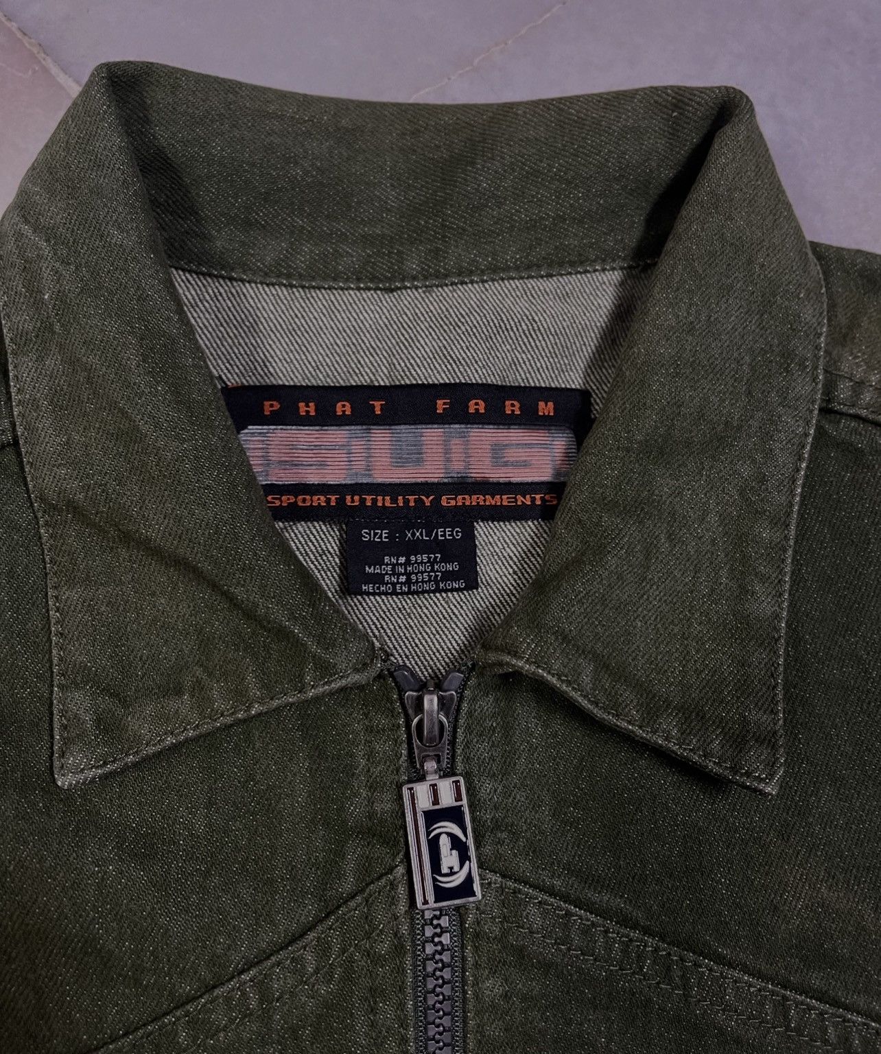 Phat Farm × Vintage PHAT FARM ARMY GREEN DENIM JACKET 90s Y2K RAPPER STYLE Size US XXL / EU 58 / 5 - 1 Thumbnail