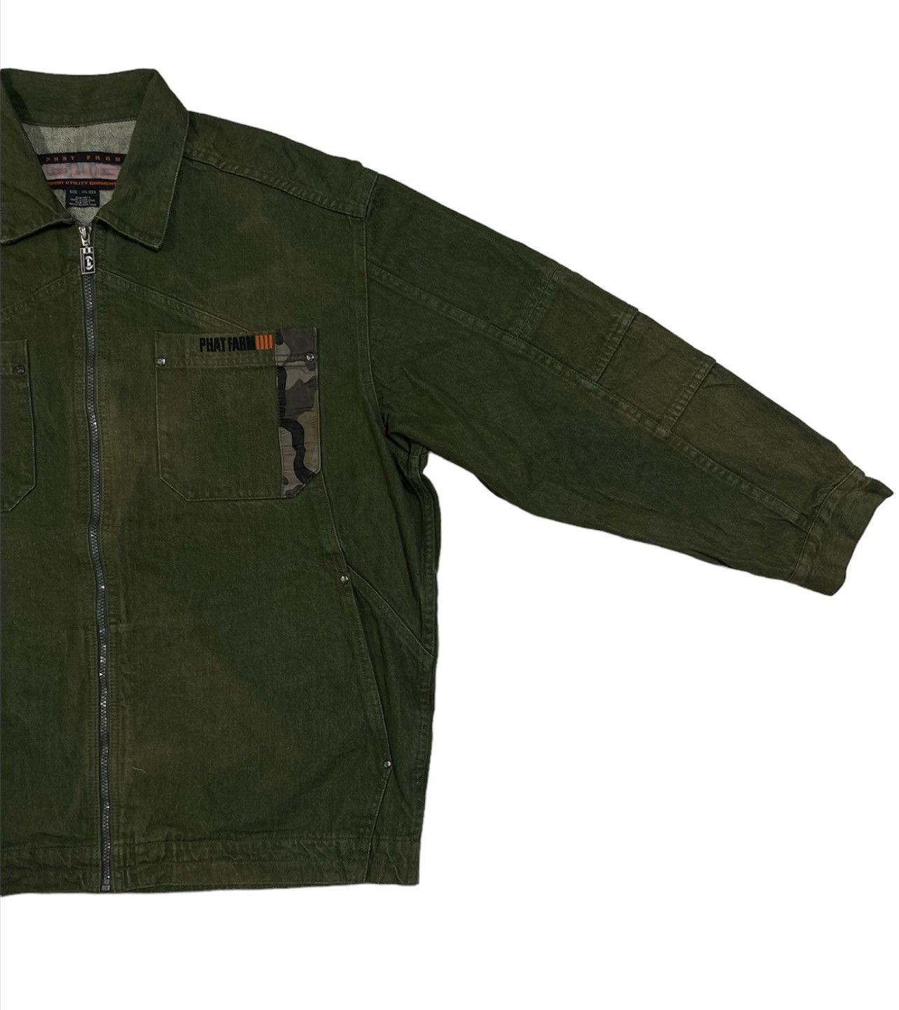 Phat Farm × Vintage PHAT FARM ARMY GREEN DENIM JACKET 90s Y2K RAPPER STYLE Size US XXL / EU 58 / 5 - 4 Thumbnail