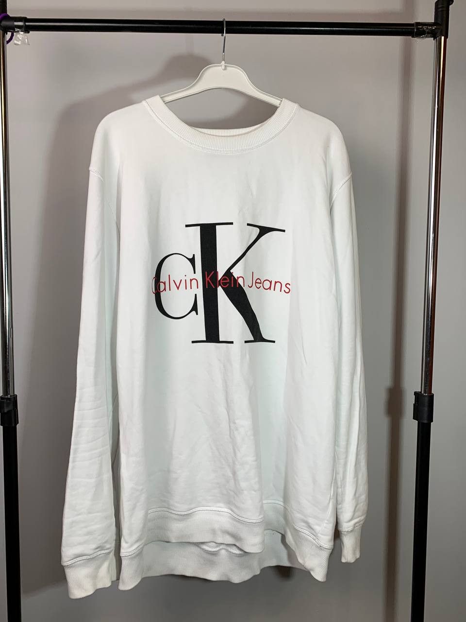 Calvin klein white long sleeve t shirt discount