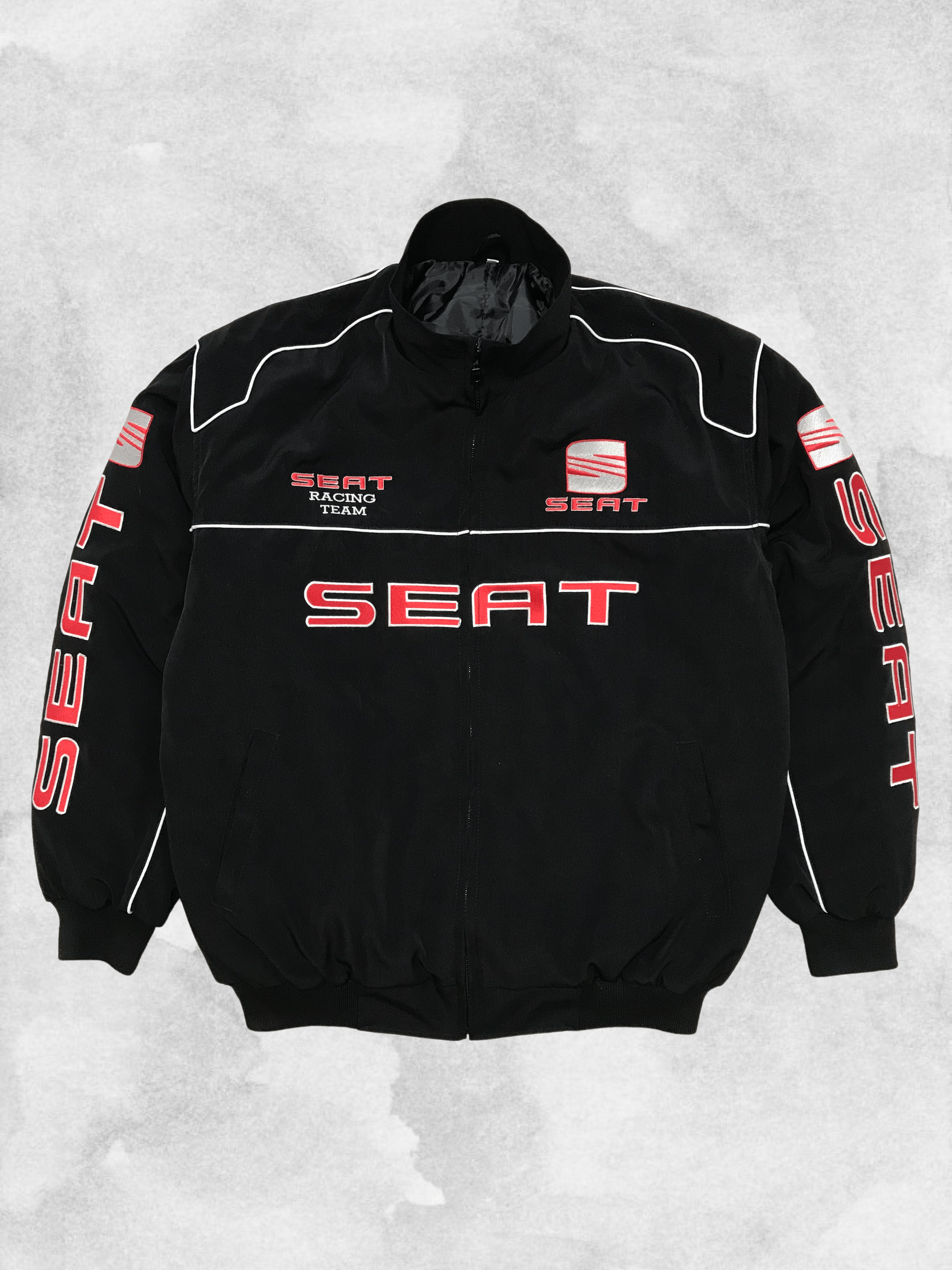 image of Seat Vintage Bomber Jacket 90's F1 Nascar Streetwear in Black, Men's (Size Large)