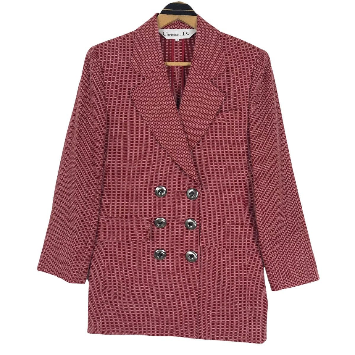 Vintage 90s Christian Dior Wool Checkered Pattern Coat