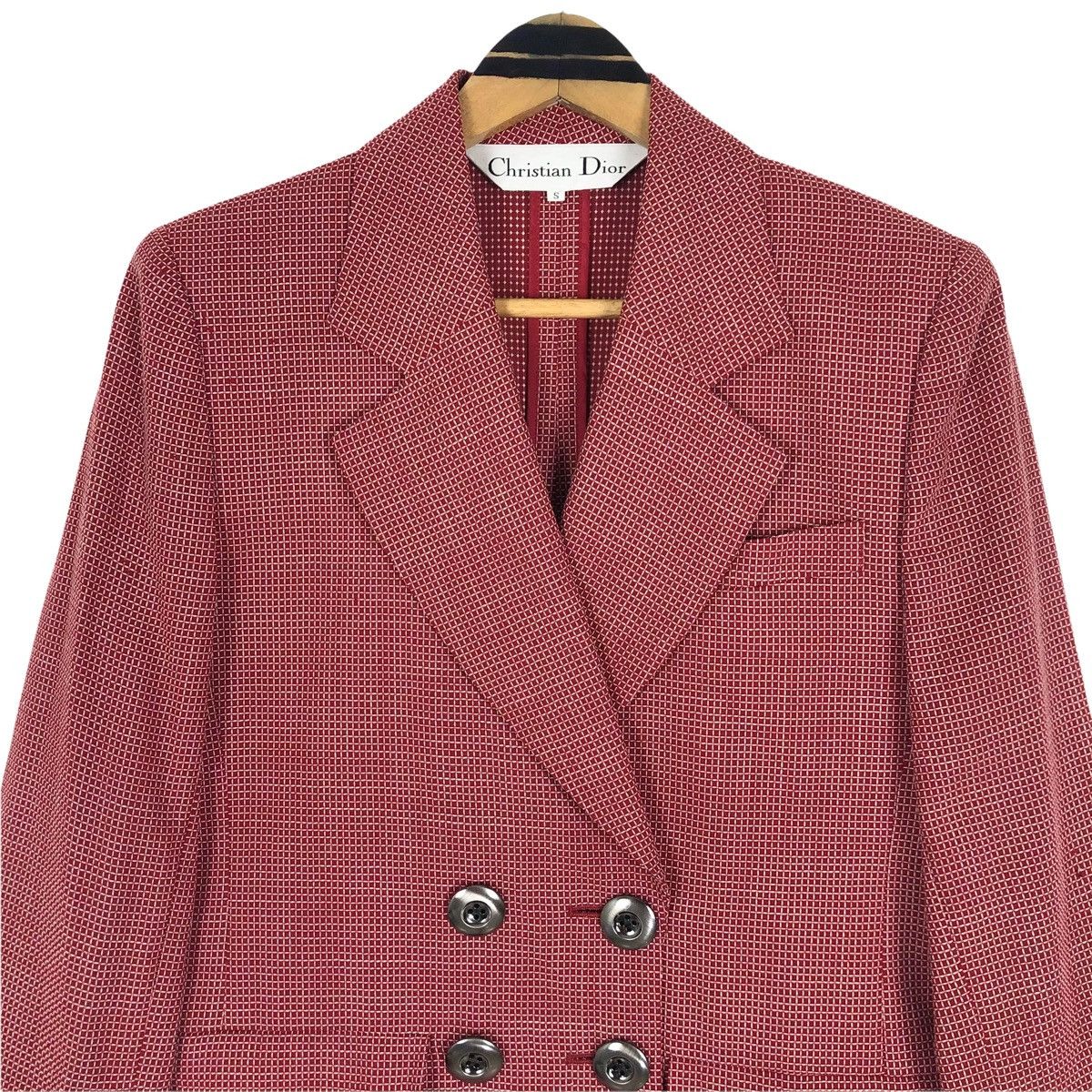 Vintage 90s Christian Dior Wool Checkered Pattern Coat