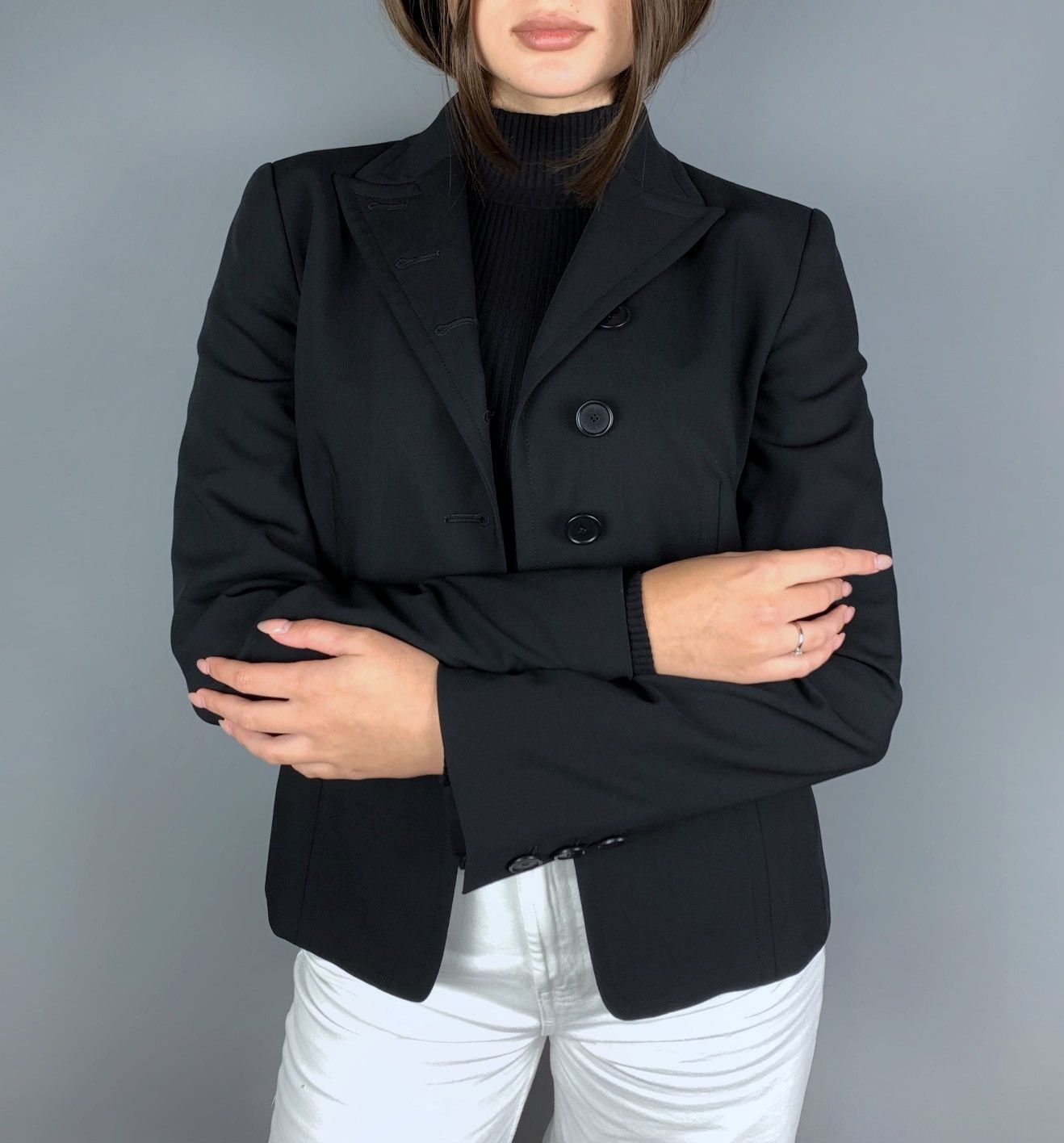 Akris Women's AKRIS Punto Black Wool Button Blazer Jacket Size US6 Size M / US 6-8 / IT 42-44 - 1 Thumbnail