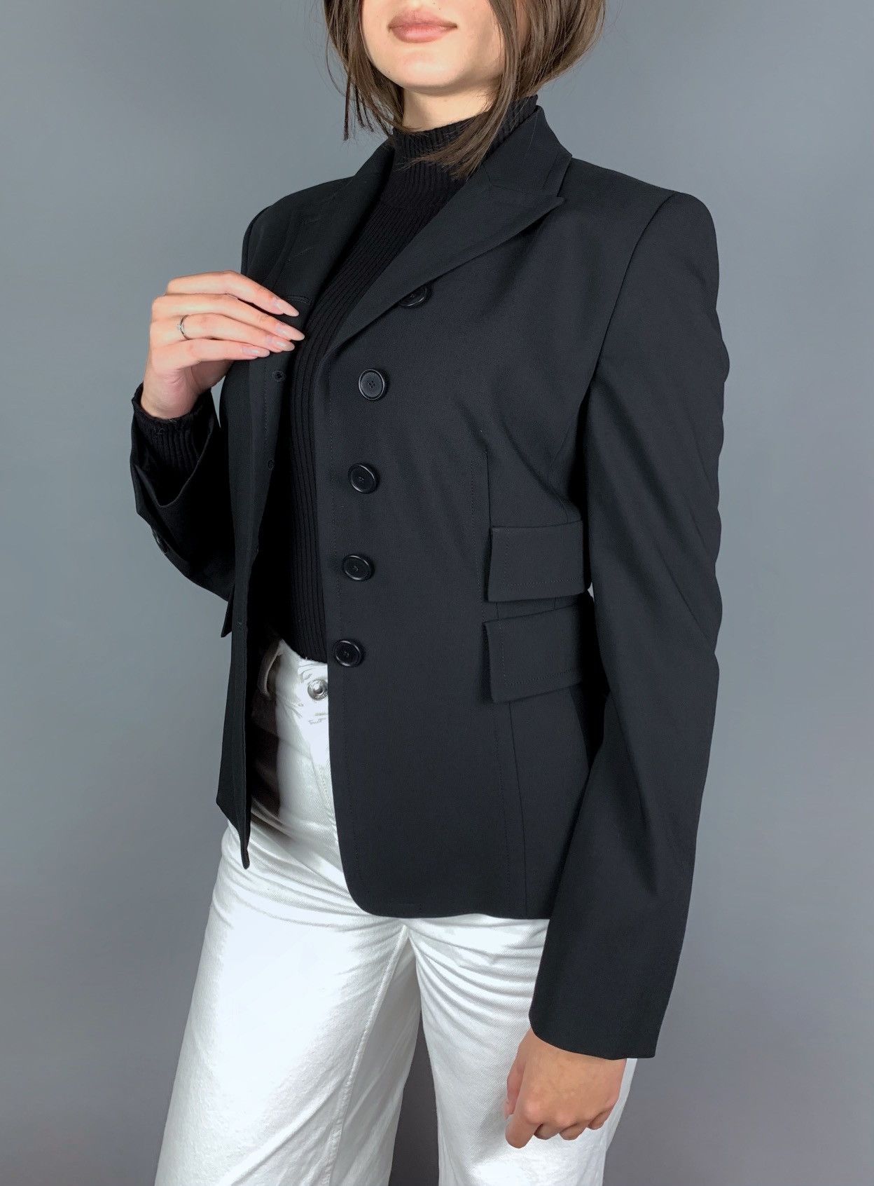Akris Women's AKRIS Punto Black Wool Button Blazer Jacket Size US6 Size M / US 6-8 / IT 42-44 - 2 Thumbnail
