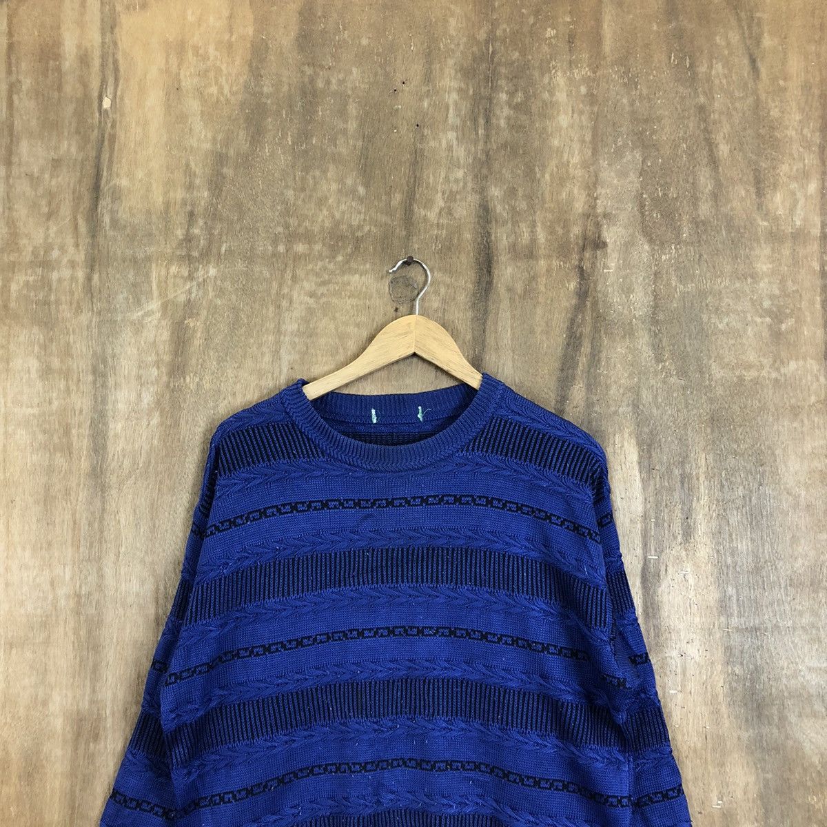 Aran Isles Knitwear × Japanese Brand × Solid and Striped Japanese Brand Blue Stripe Knitwear #072 Size US L / EU 52-54 / 3 - 2 Thumbnail