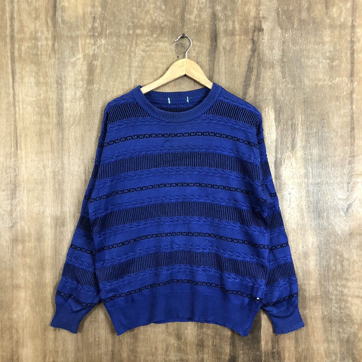 image of Aran Isles Knitwear x Over The Stripes Blue Stripe Knitwear 072, Men's (Size Large)