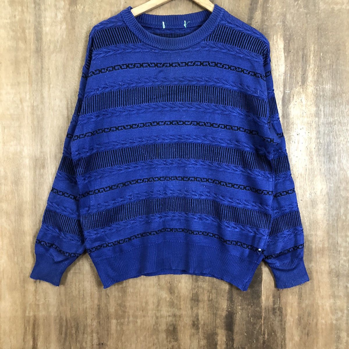 Aran Isles Knitwear × Japanese Brand × Solid and Striped Japanese Brand Blue Stripe Knitwear #072 Size US L / EU 52-54 / 3 - 3 Thumbnail