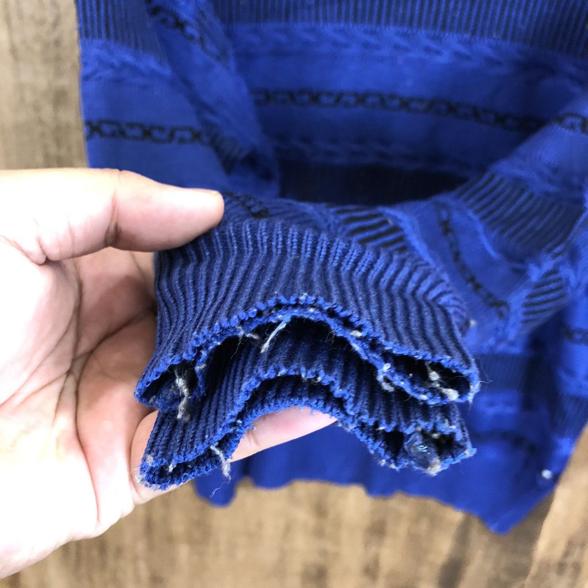 Aran Isles Knitwear × Japanese Brand × Solid and Striped Japanese Brand Blue Stripe Knitwear #072 Size US L / EU 52-54 / 3 - 4 Thumbnail