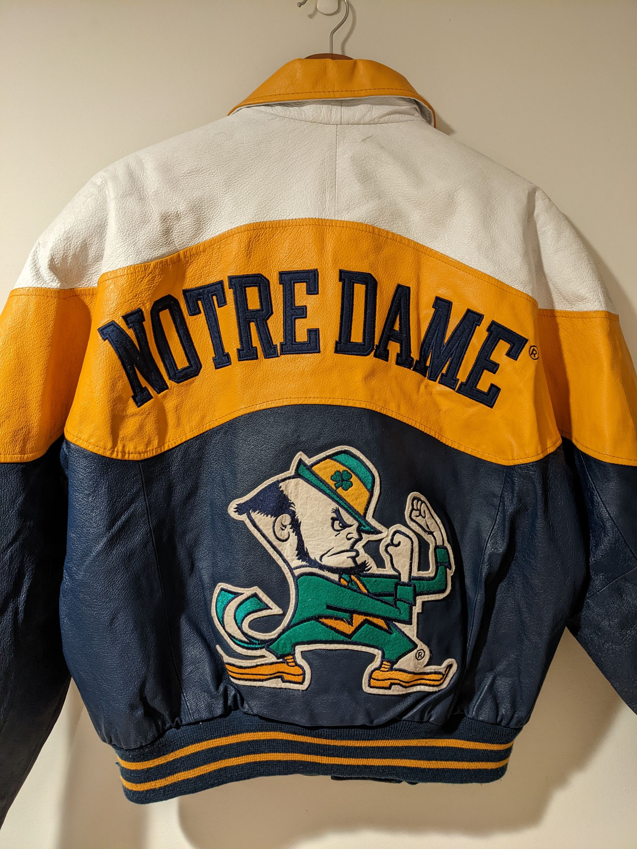 Vintage 80s Notre Dame University Leather Letterman Jacket