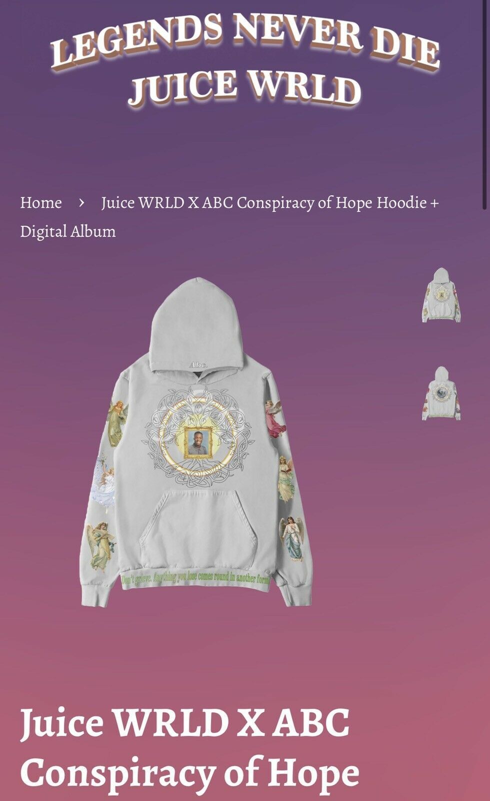 999 Club × Advisory Board Crystals M Advisory Board Crystals Juice Wrld Hoodie 999 Club Gray Size US M / EU 48-50 / 2 - 6 Thumbnail