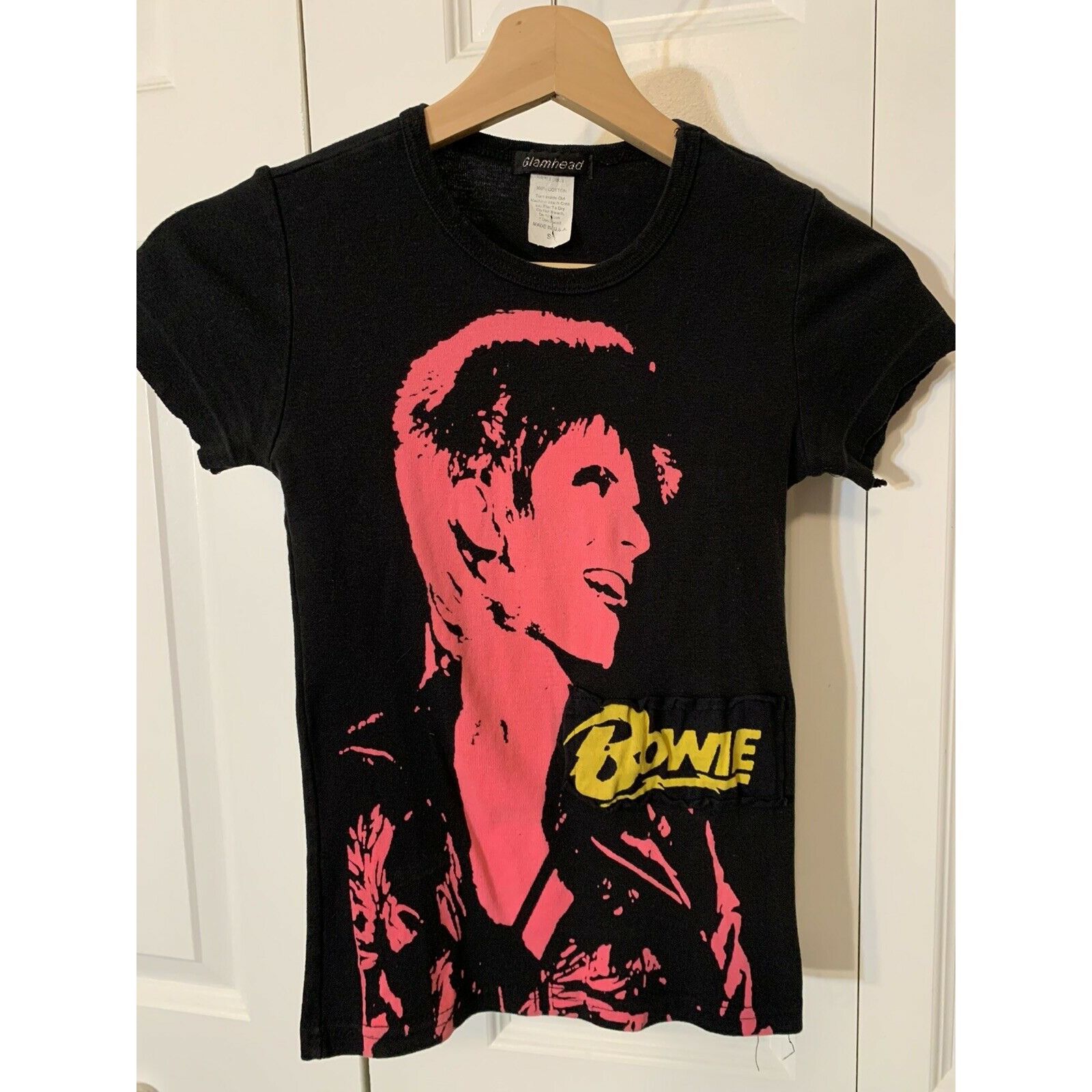 image of Unkwn Glamhead David Bowie Ladies Bowie T Shirt Size S Looks Like Xs in Black Pink Yellow, Women's