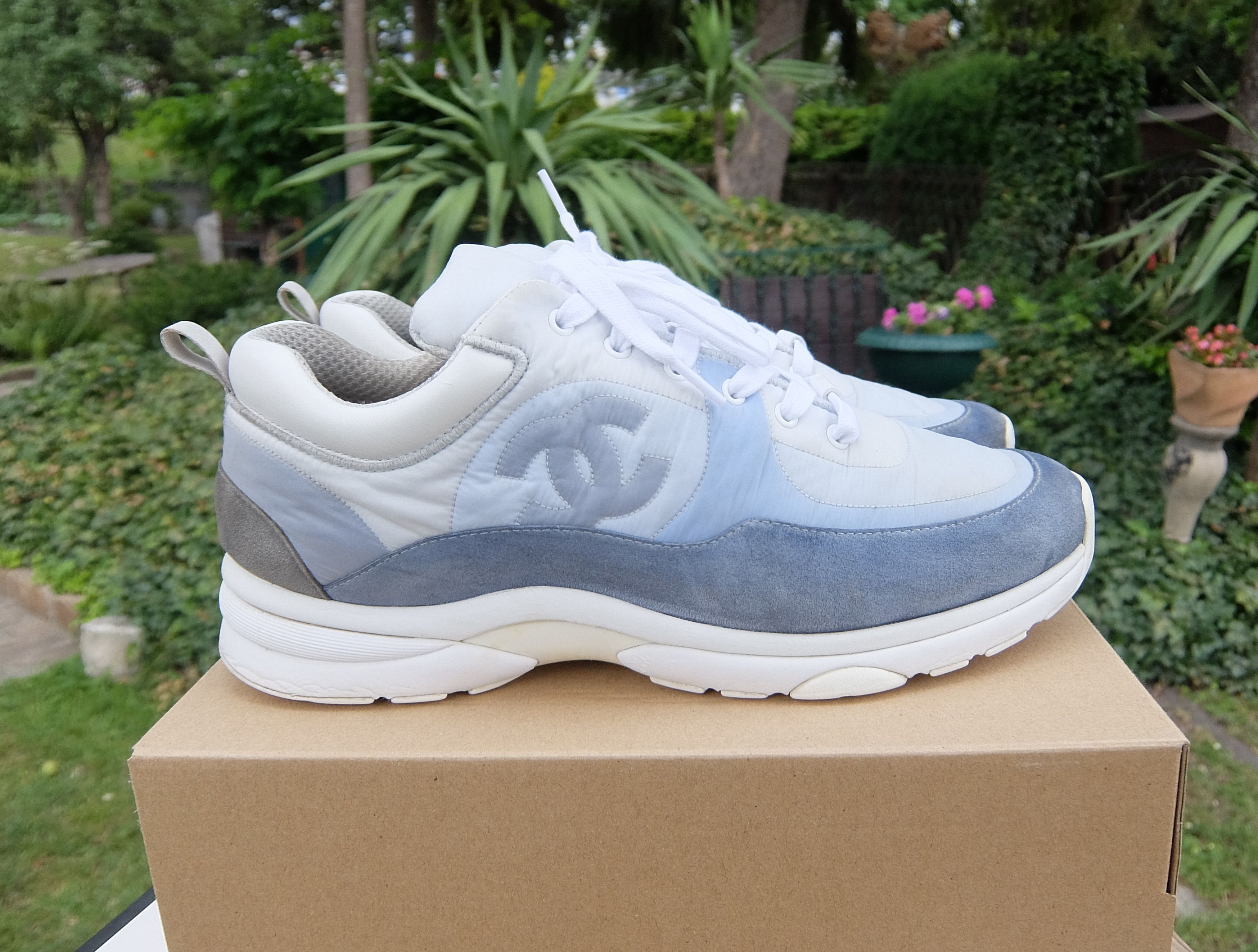 Vintage CHANEL 21C Interlocking CC Sky Blue Sneaker Trainers (US Size 12 / EU45) Chanel Light Blue Canvas Trainers Size 36.5 EU main image 4