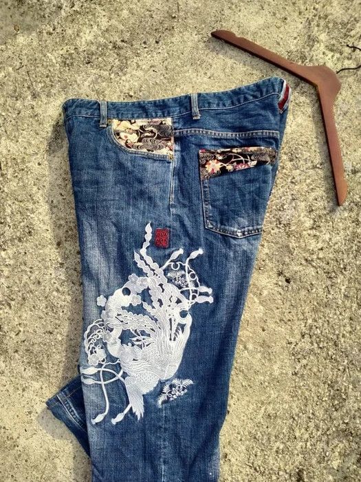 Japanese Brand KARAKURI TAMASHI SUKAJAN EMBROIDERED DENIM Size US 38 / EU 54 - 8 Thumbnail