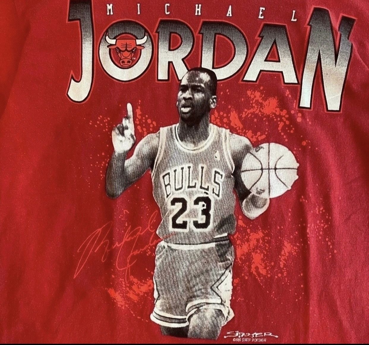 NBA Vintage 89 Michael Jordan Chicago Bulls Starter Tee 90s Size US L / EU 52-54 / 3 - 5 Thumbnail