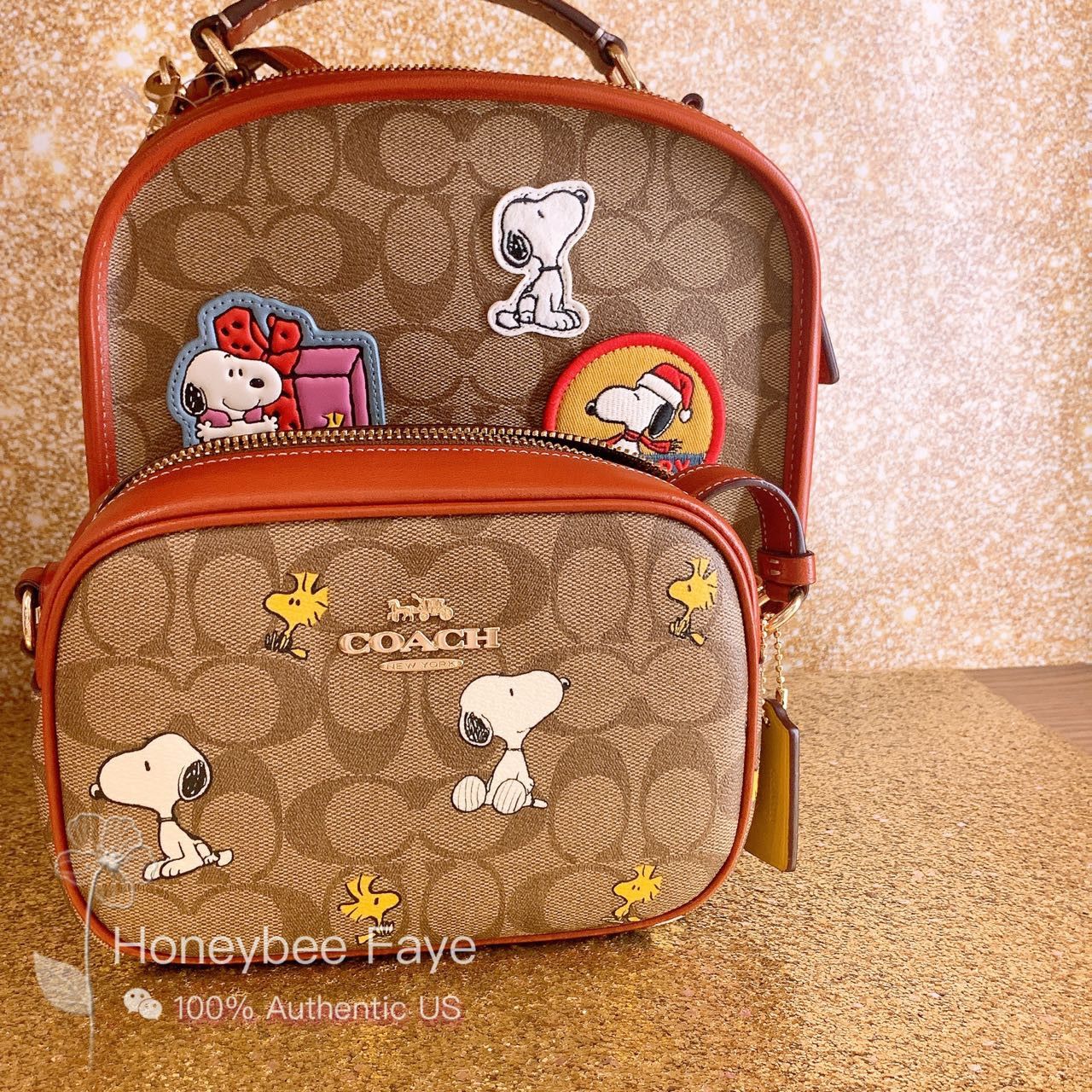 COACH MINI JAMMIE CANVAS 2024 LEATHER PEANUTS SNOOPY & WOODSTOCK CROSSBODY BAG ~BNWT