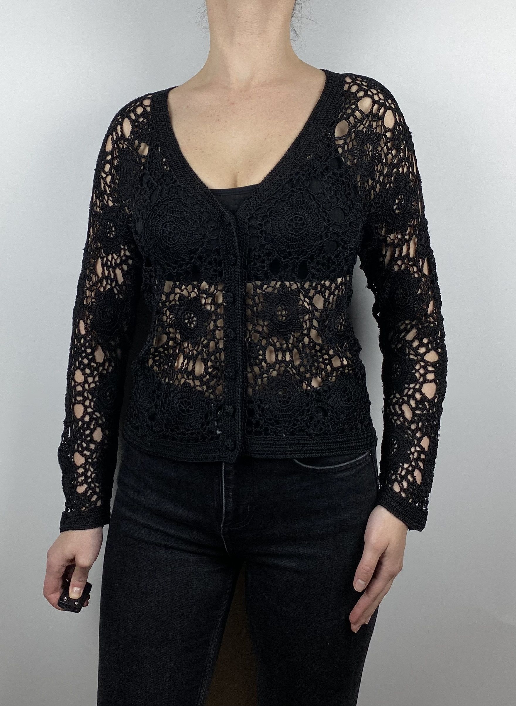 Vintage Crochet Fishnet Knit Vintage Woman's Cardigan Size S / US 4 / IT 40 - 1 Thumbnail