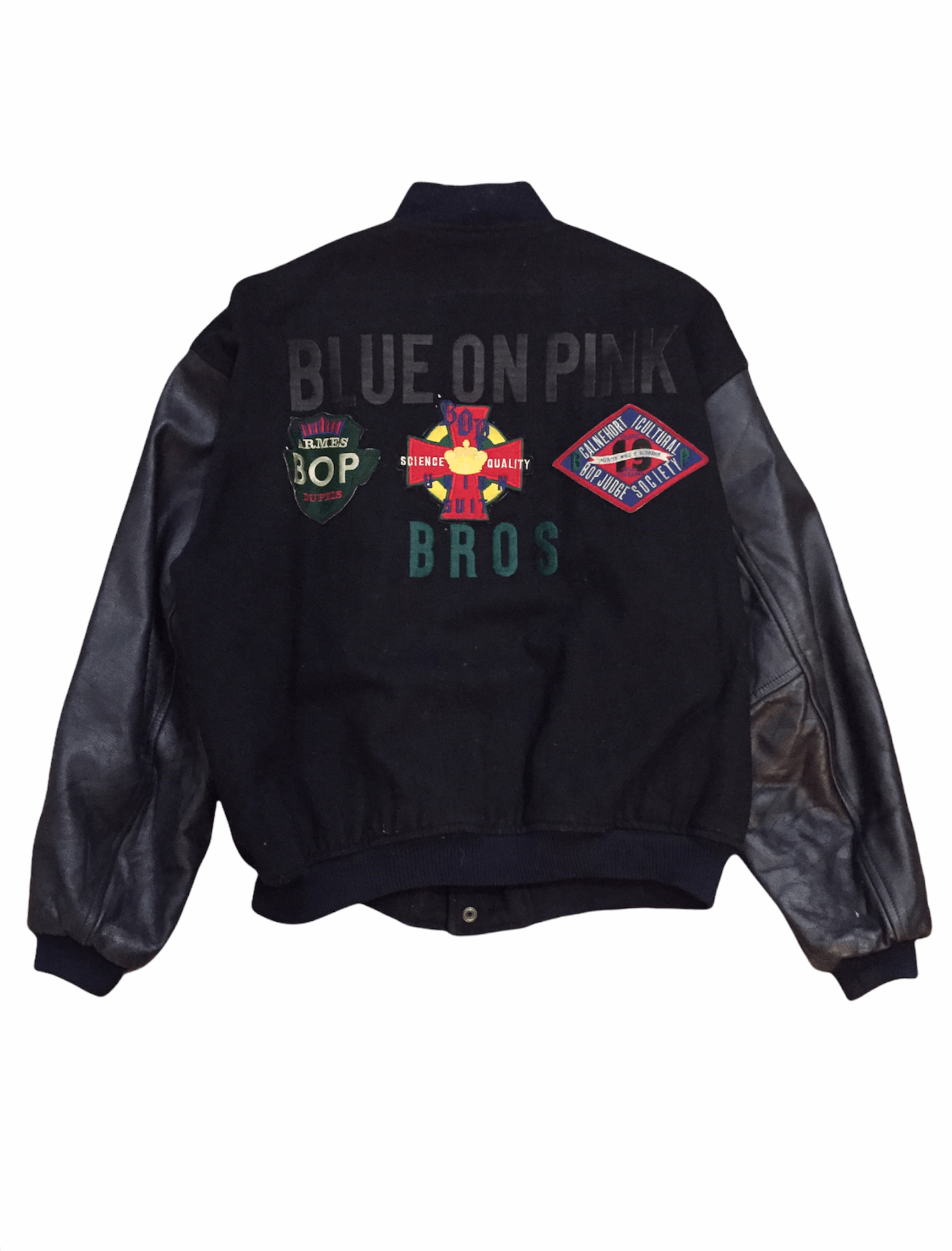 Y's 90's BLUE on PINK cross Varsity leather jacket Size US M / EU 48-50 / 2 - 1 Thumbnail