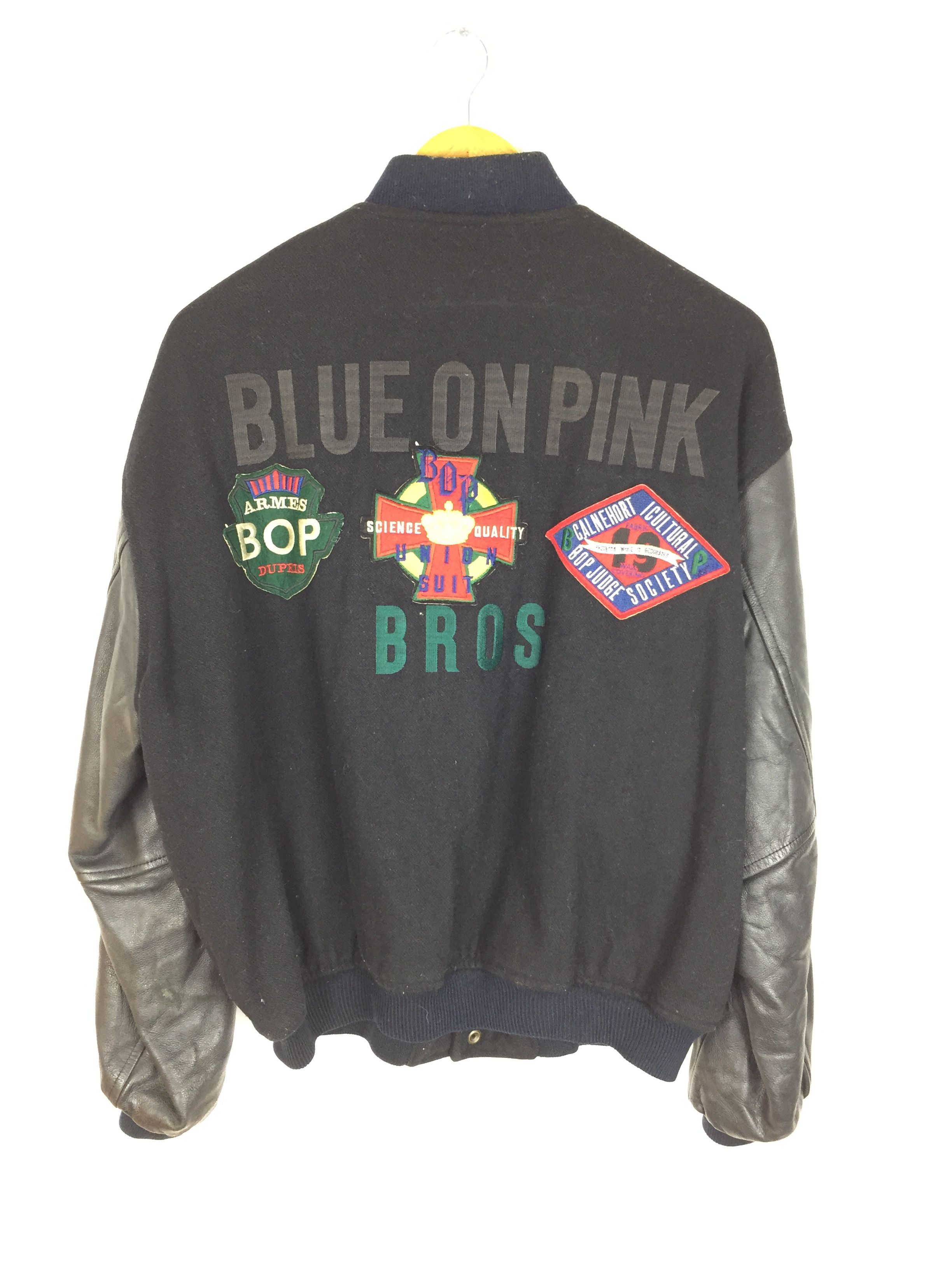 Y's 90's BLUE on PINK cross Varsity leather jacket Size US M / EU 48-50 / 2 - 3 Thumbnail