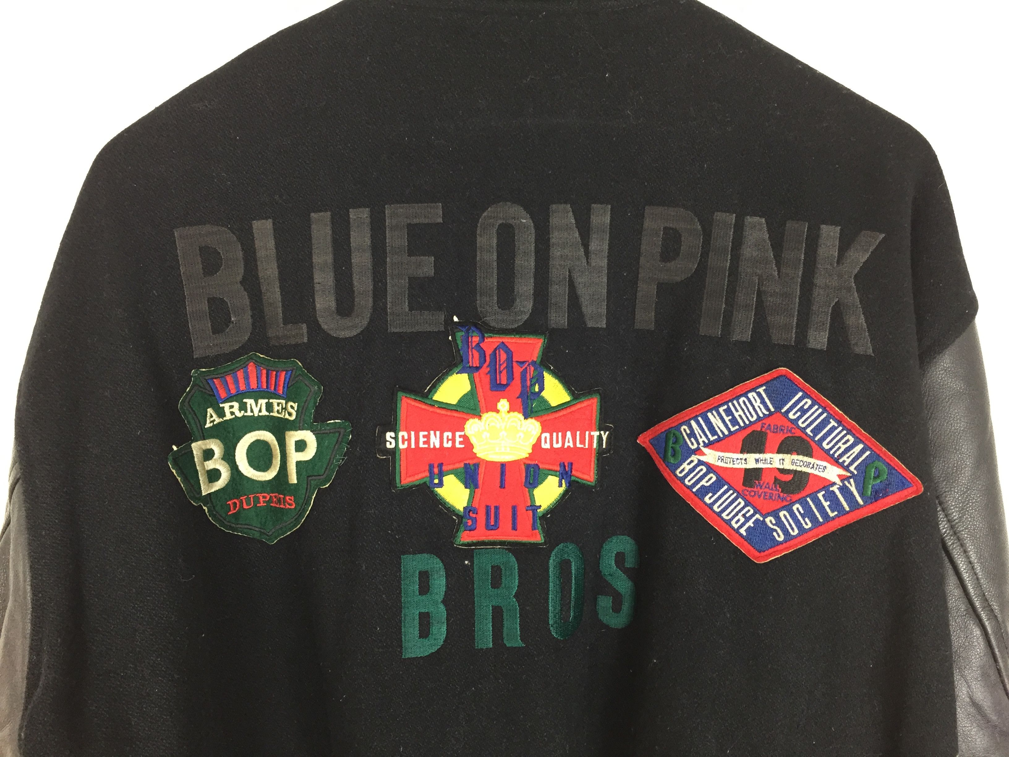 Y's 90's BLUE on PINK cross Varsity leather jacket Size US M / EU 48-50 / 2 - 4 Thumbnail